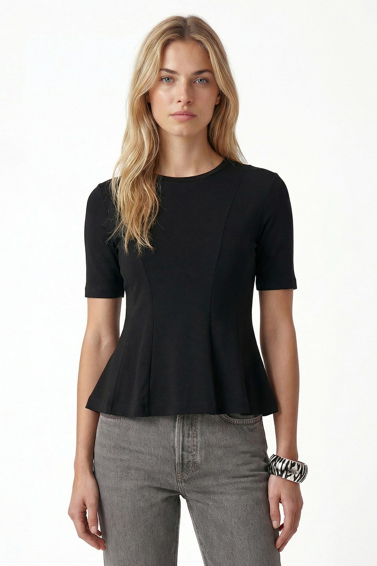 Kadın Ella Siyah Peplum Bluz 