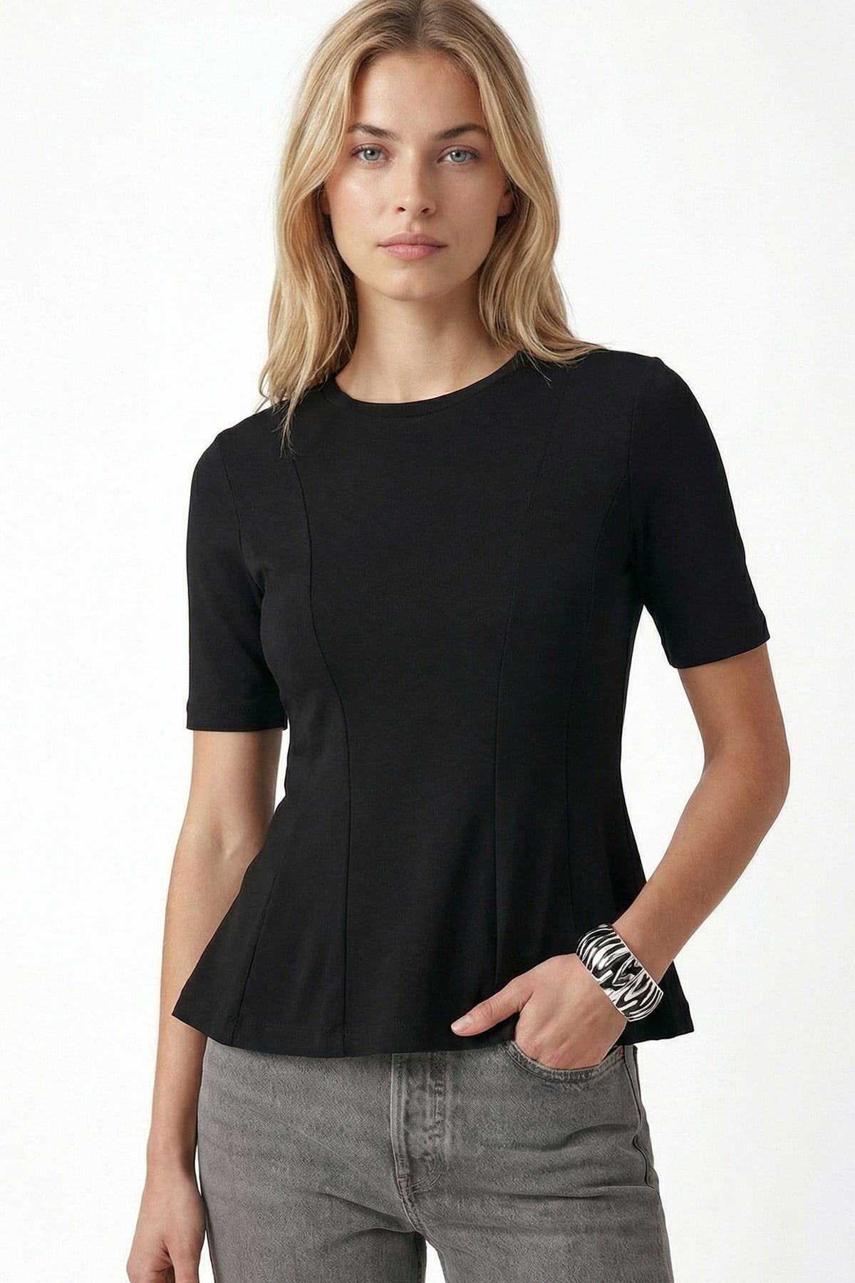 Kadın Ella Siyah Peplum Bluz 