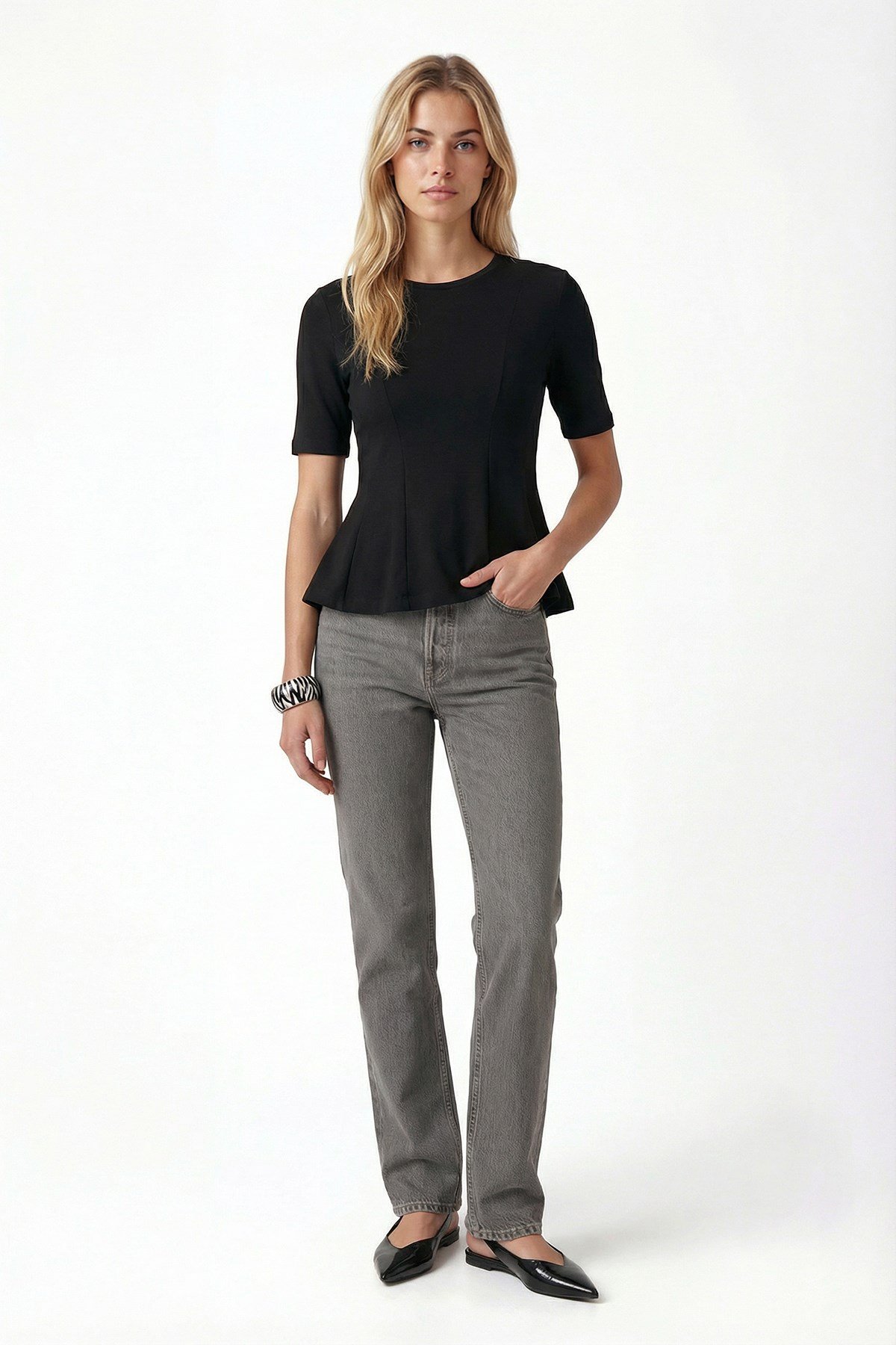 Kadın Ella Siyah Peplum Bluz 