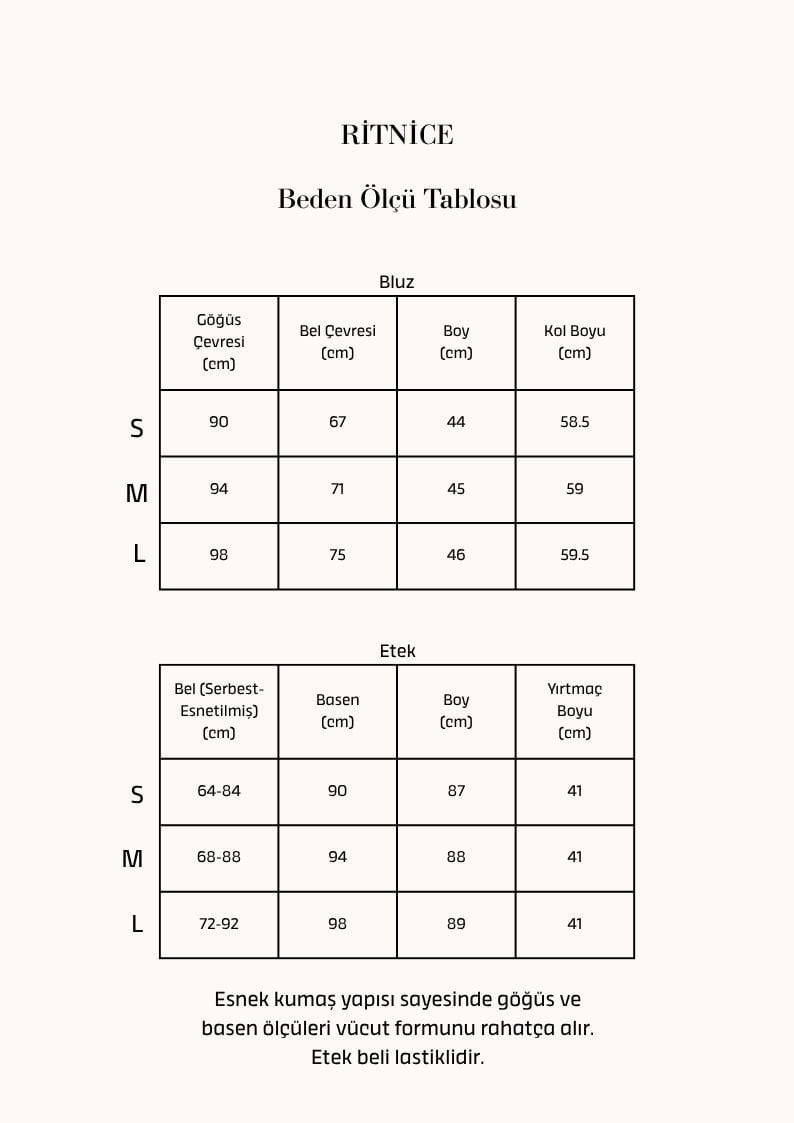 Kadın Felix Fitilli Bağcıklı Bluz Bel Lastikli Etek Bej Alt Üst Takım