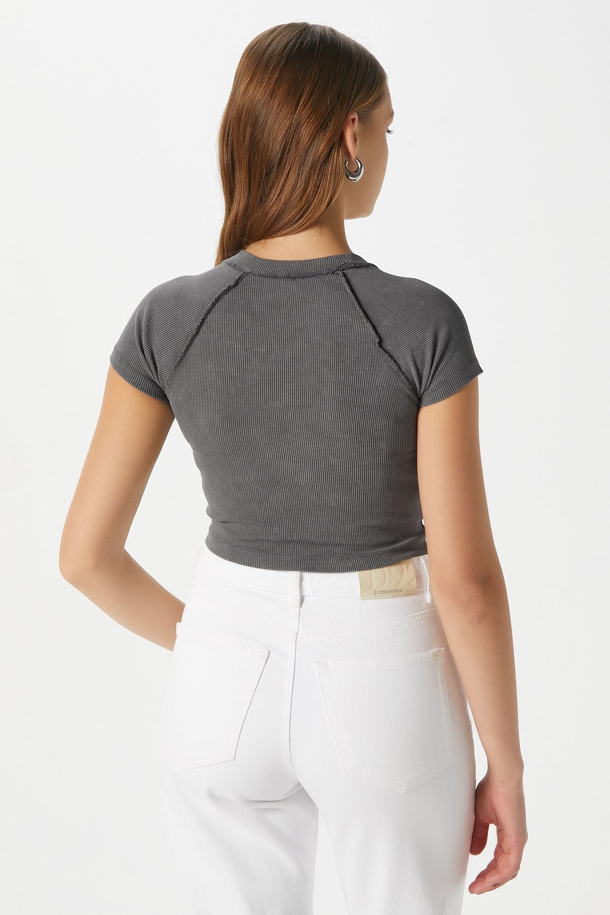 Kadın Fifth Yıkamalı Antrasit Crop Top