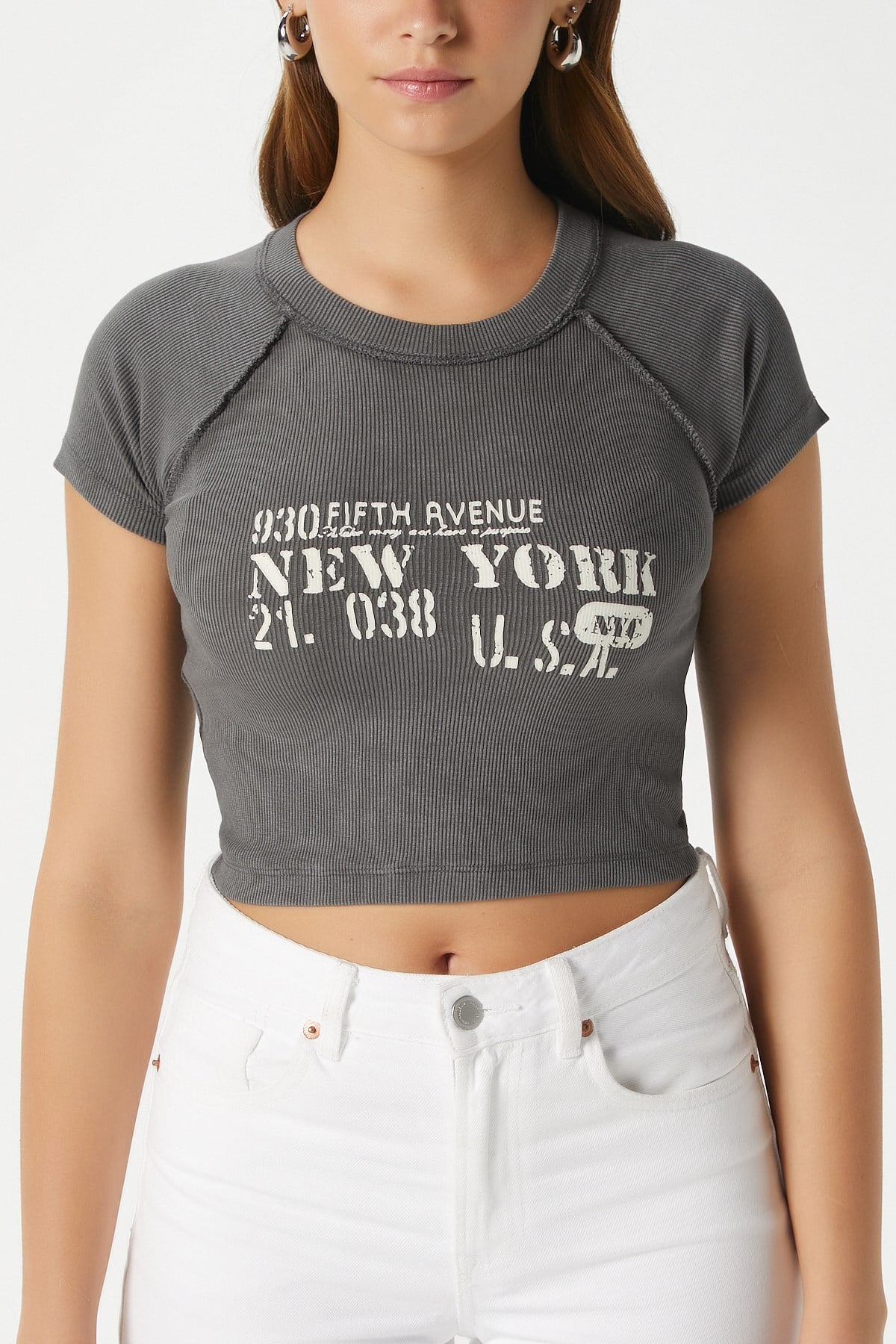 Kadın Fifth Yıkamalı Antrasit Crop Top