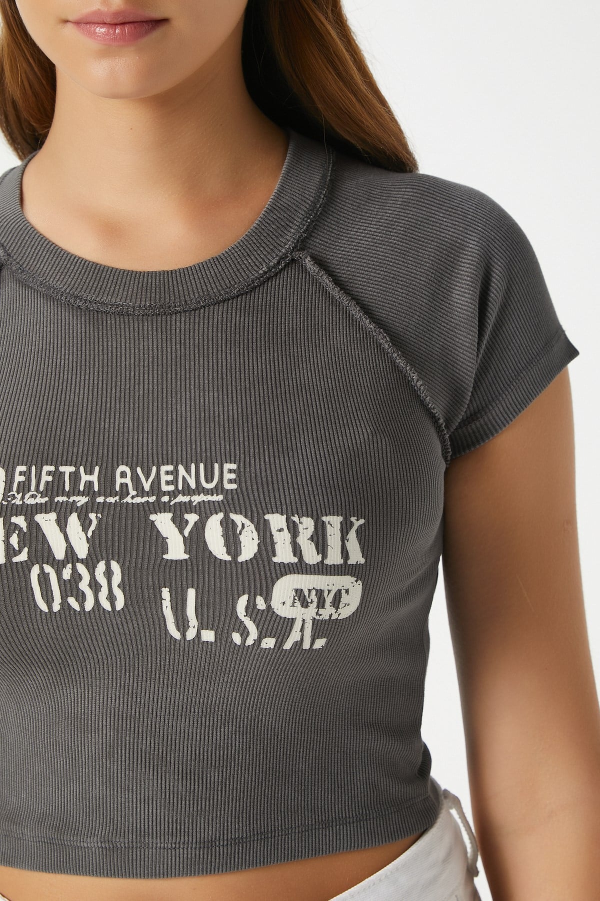 Kadın Fifth Yıkamalı Antrasit Crop Top