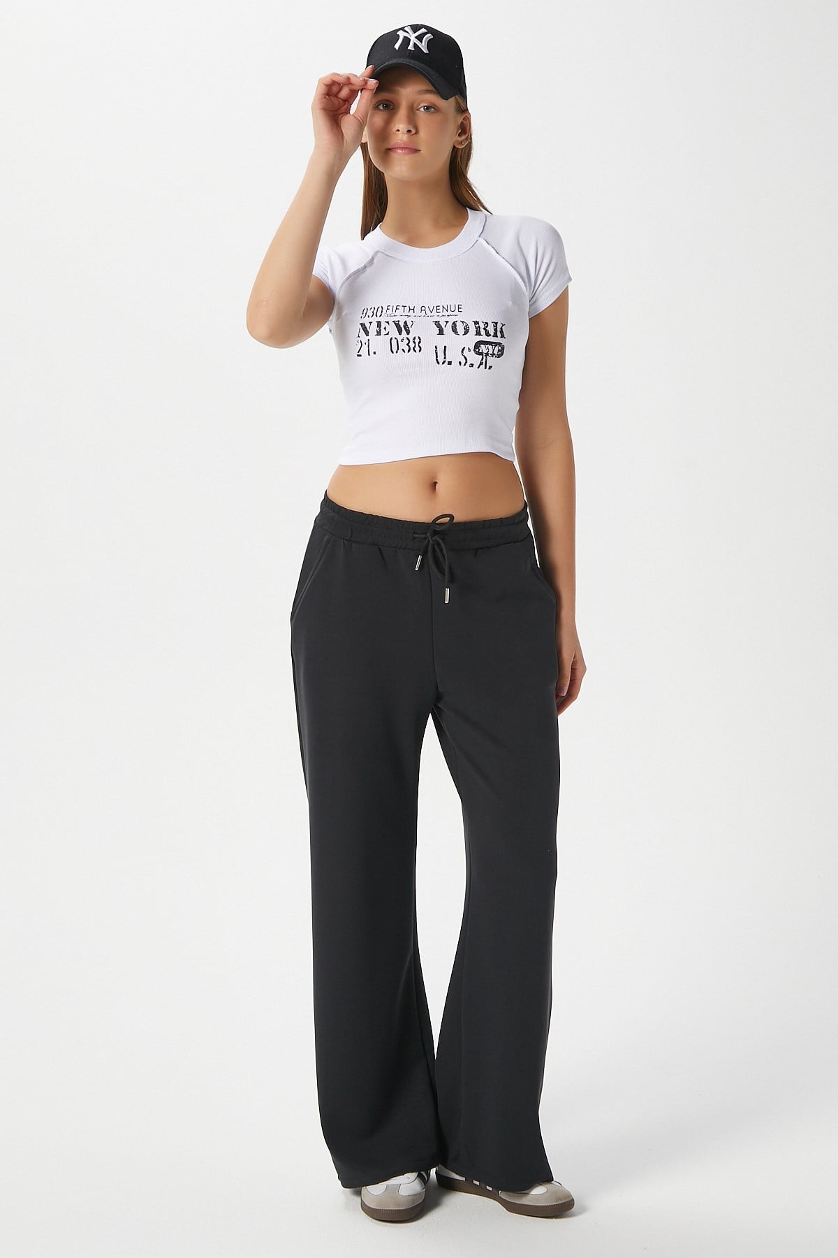 Kadın Fifth Yıkamalı Beyaz Crop Top