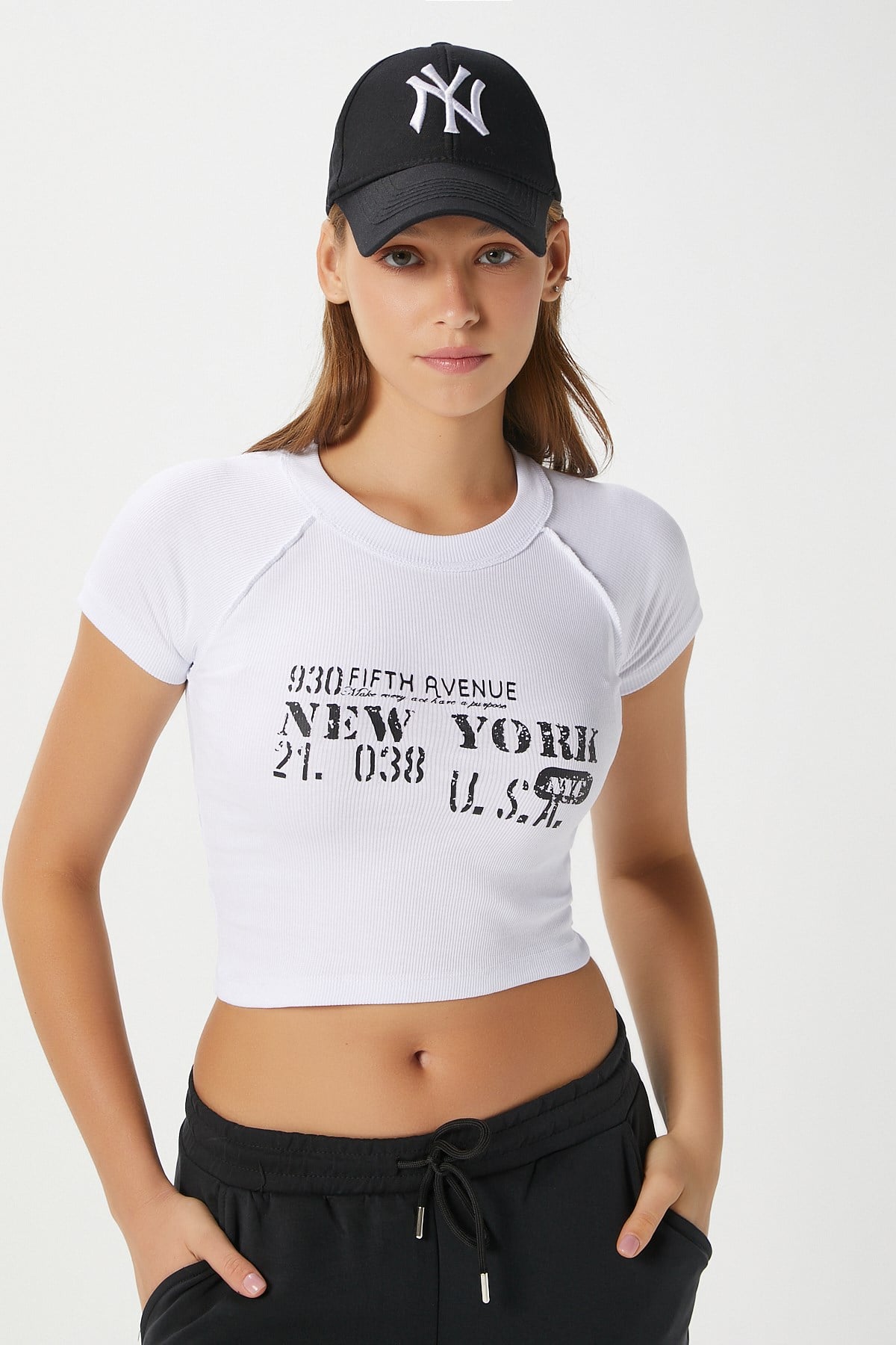 Kadın Fifth Yıkamalı Beyaz Crop Top