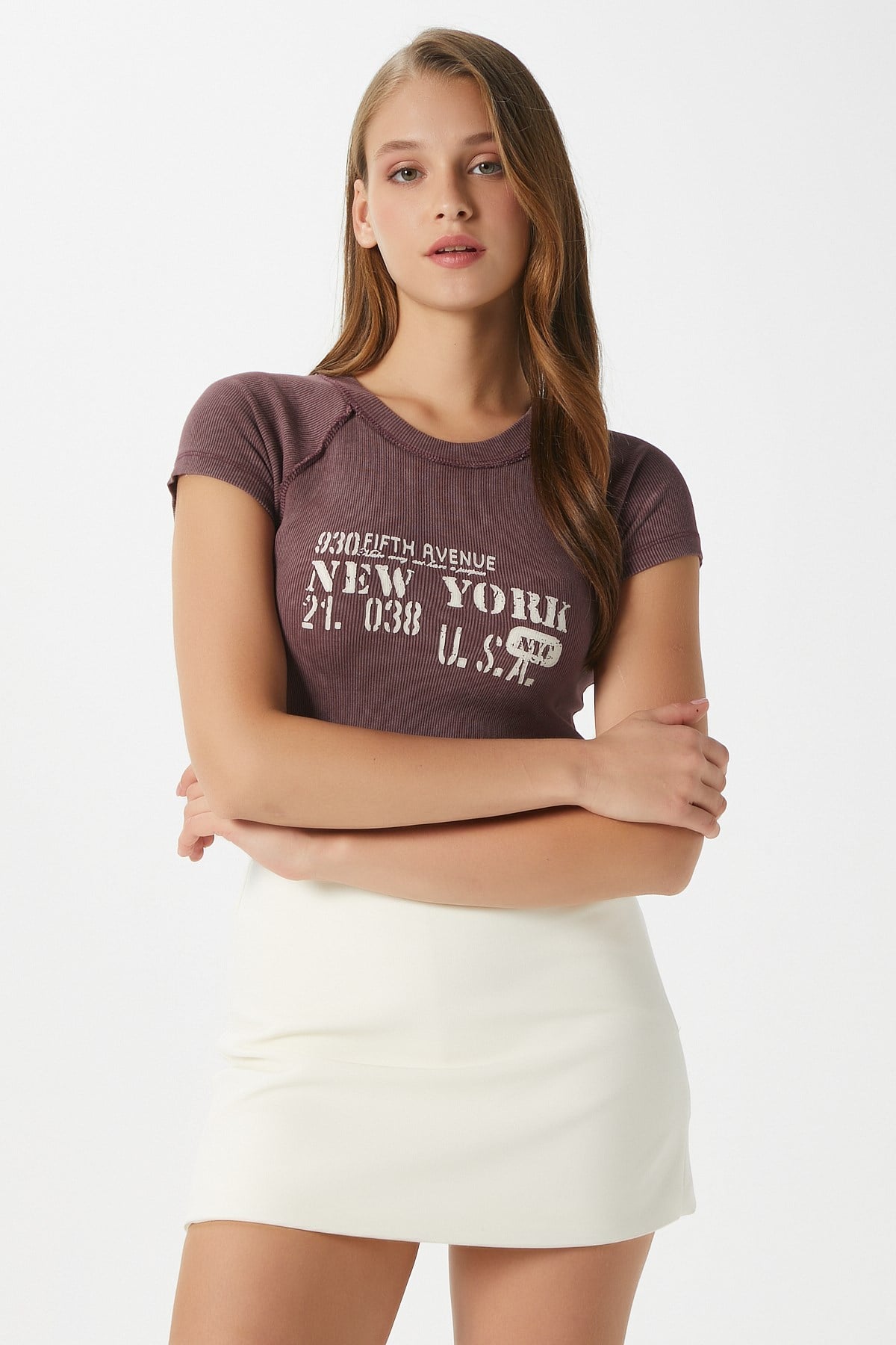 Kadın Fifth Yıkamalı Gülkurusu Crop Top