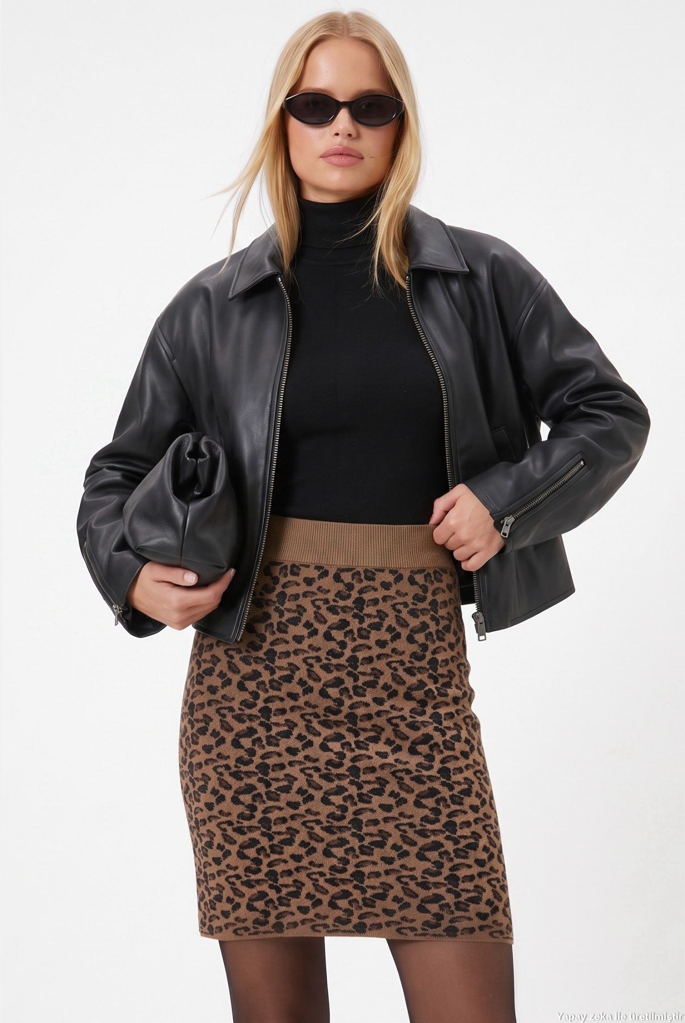 Kadın Glen New Leopar Triko Etek
