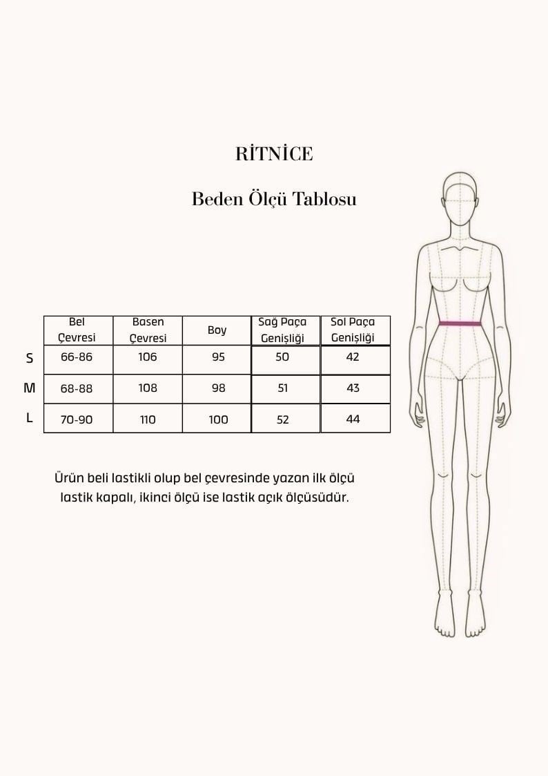 Kadın Harper Bel Lastikli Dokuma Modal Tasarım Bej Geniş Paça Pantolon