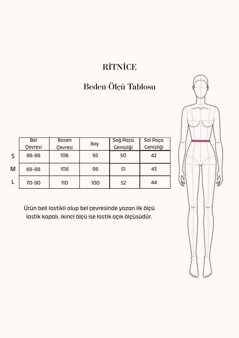 Kadın Harper Bel Lastikli Dokuma Modal Tasarım Bej Geniş Paça Pantolon