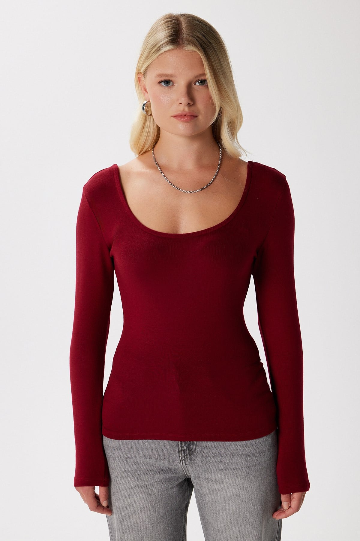 Kadın Heat Lux Touch U Yaka Bordo Uzun Kol Soft Bluz