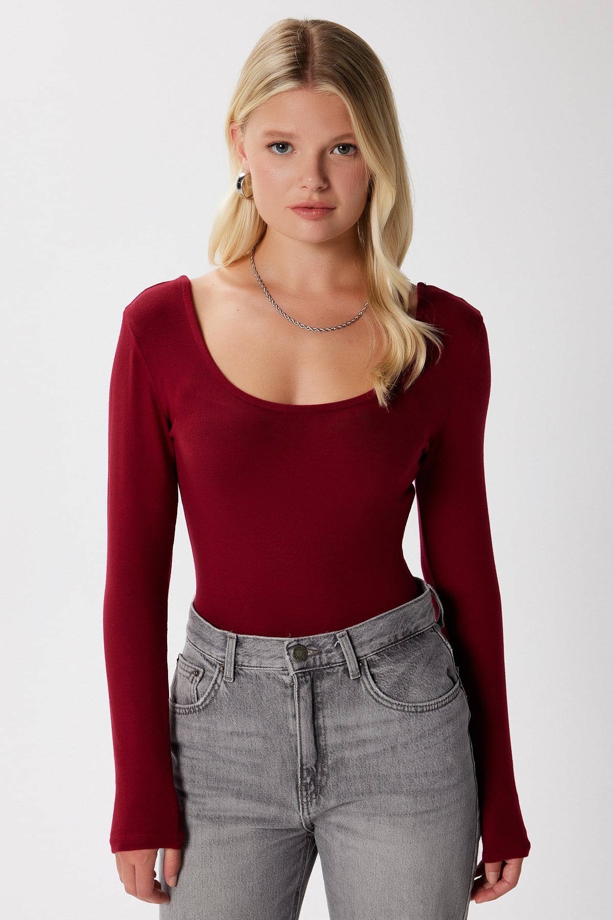 Kadın Heat Lux Touch U Yaka Bordo Uzun Kol Soft Bluz