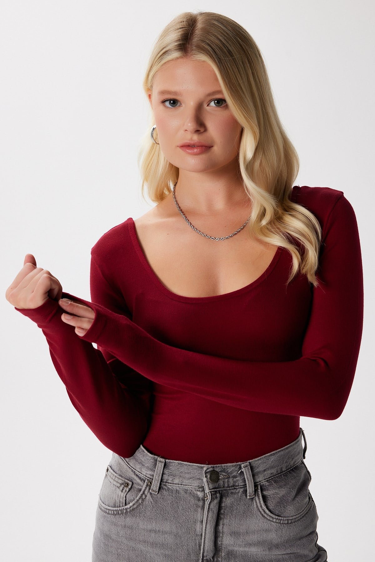 Kadın Heat Lux Touch U Yaka Bordo Uzun Kol Soft Bluz