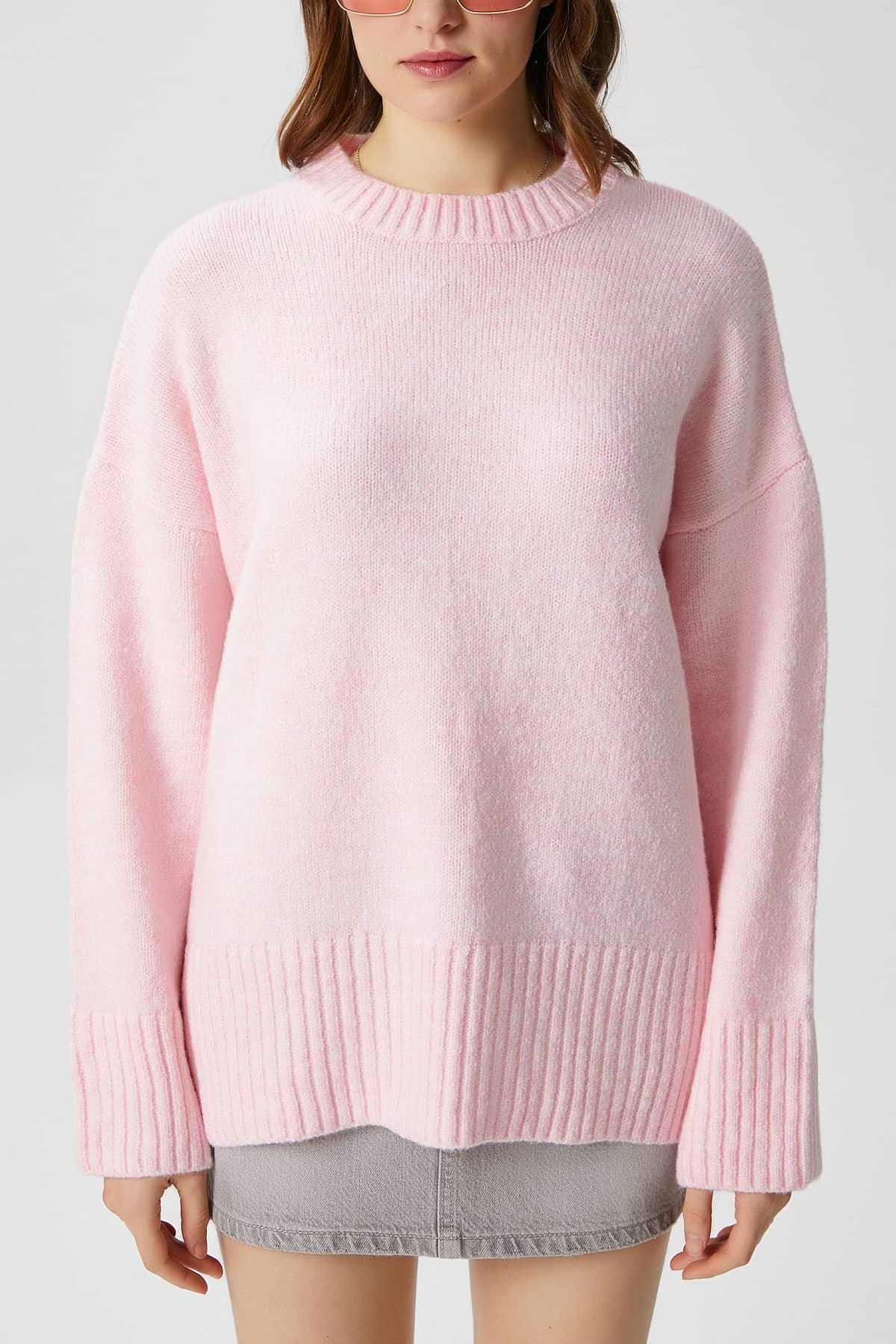 Kadın Homy Yumuşacık Bisiklet Yaka Soft Pembe Oversize Triko Kazak