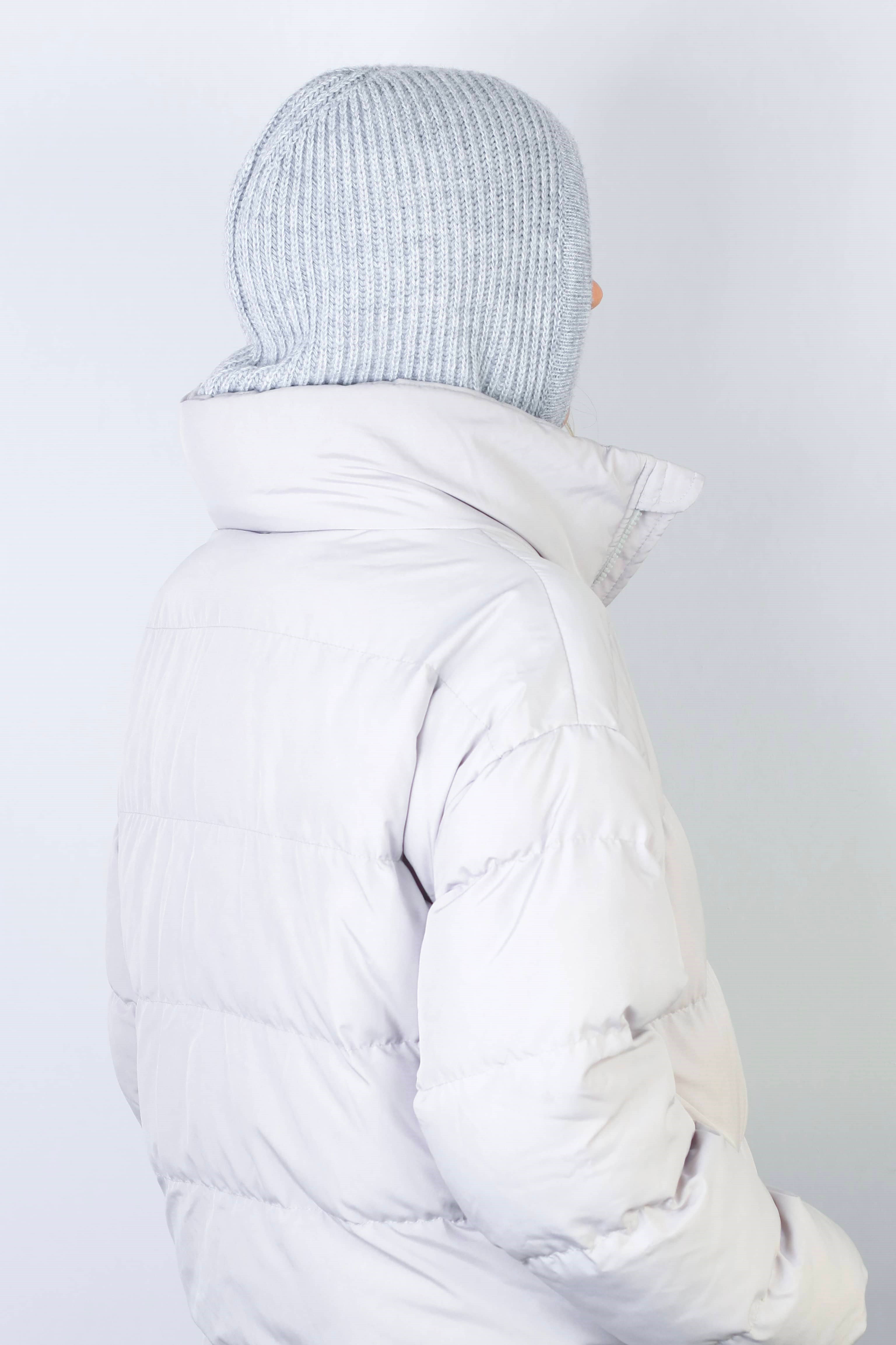Kadın İpli Gri Balaclava Triko Bere / Başlık
