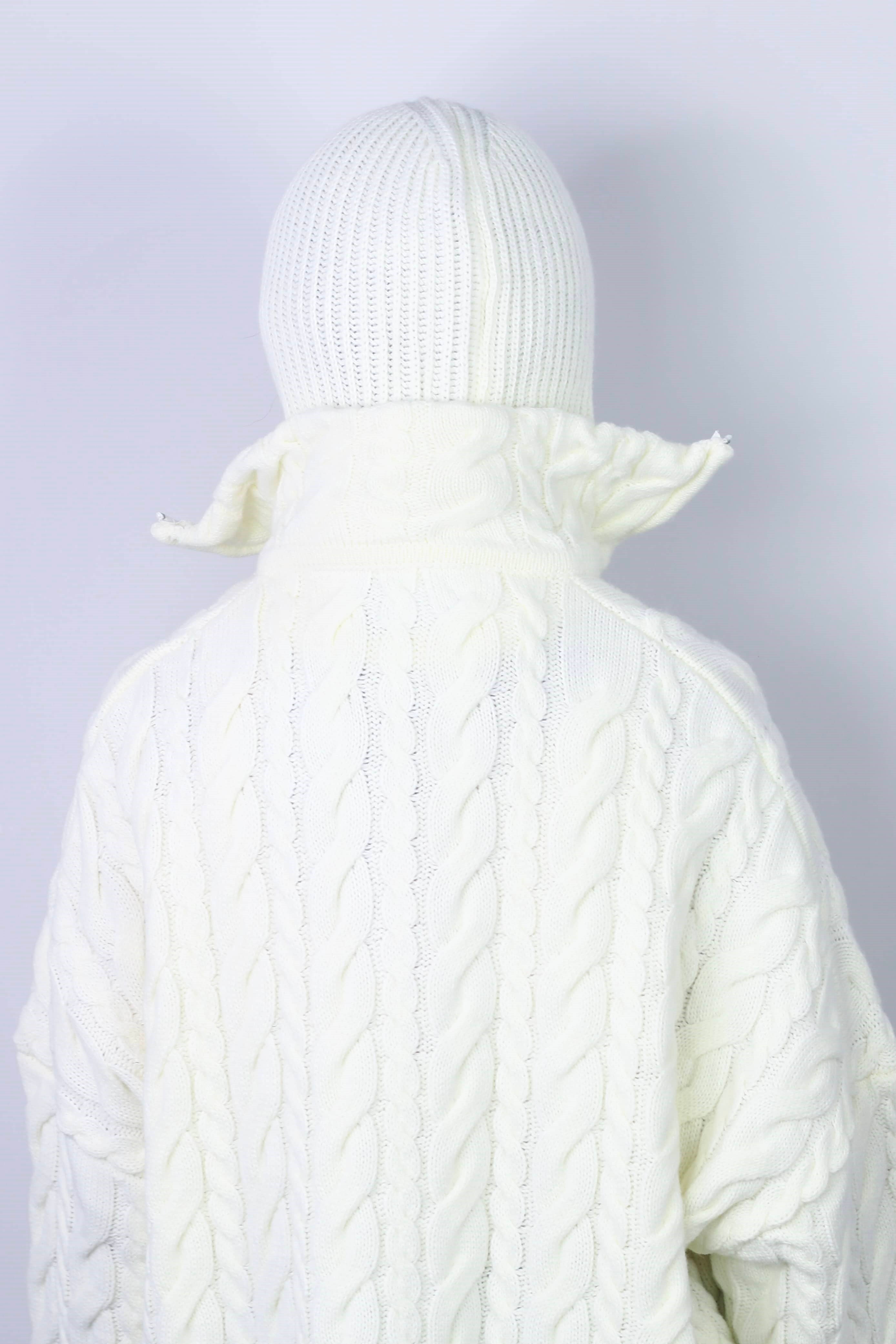 Kadın İpli Krem Balaclava Triko Bere / Başlık