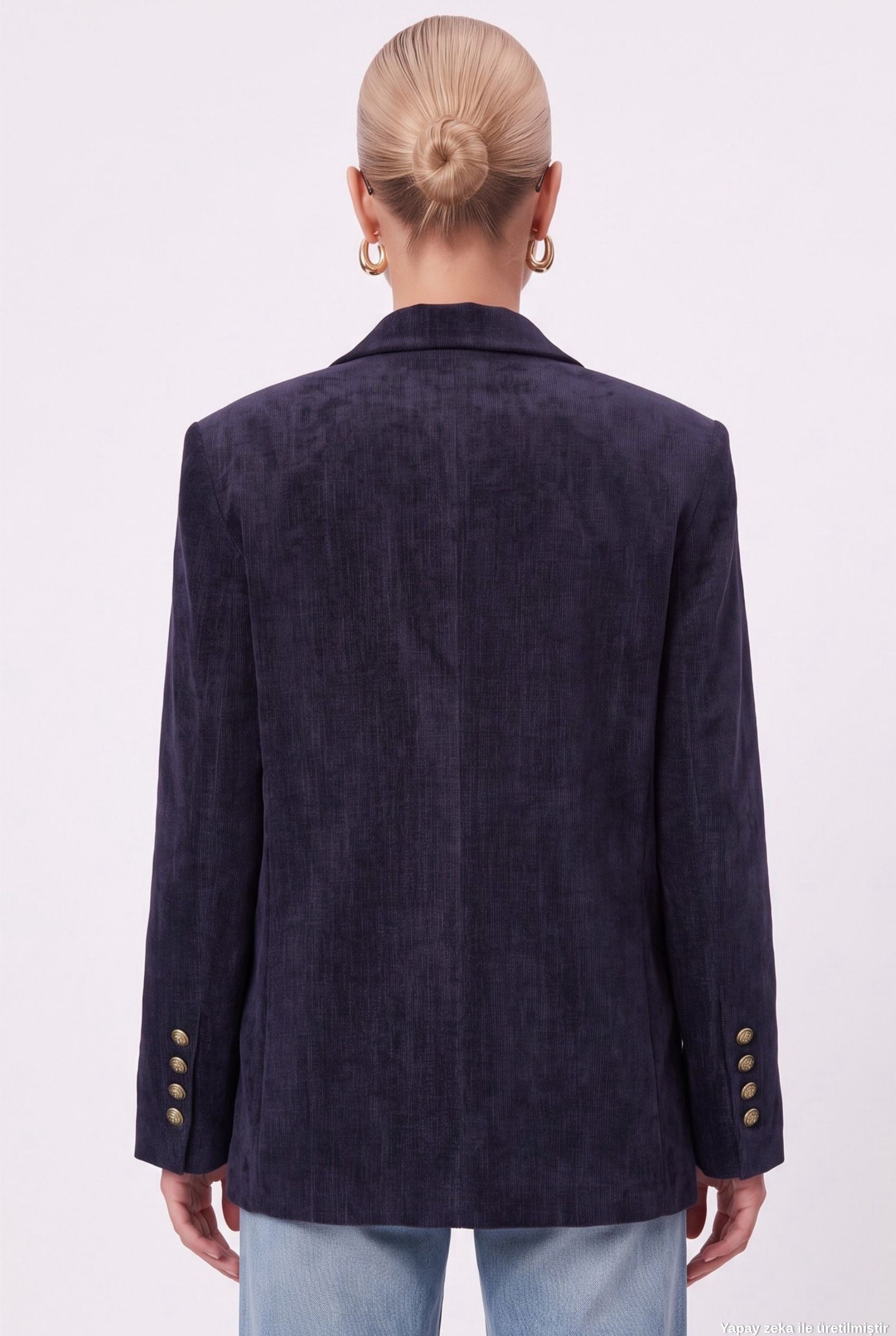Kadın Jonas Astarlı Cepli İndigo Lux Oversize Blazer Ceket
