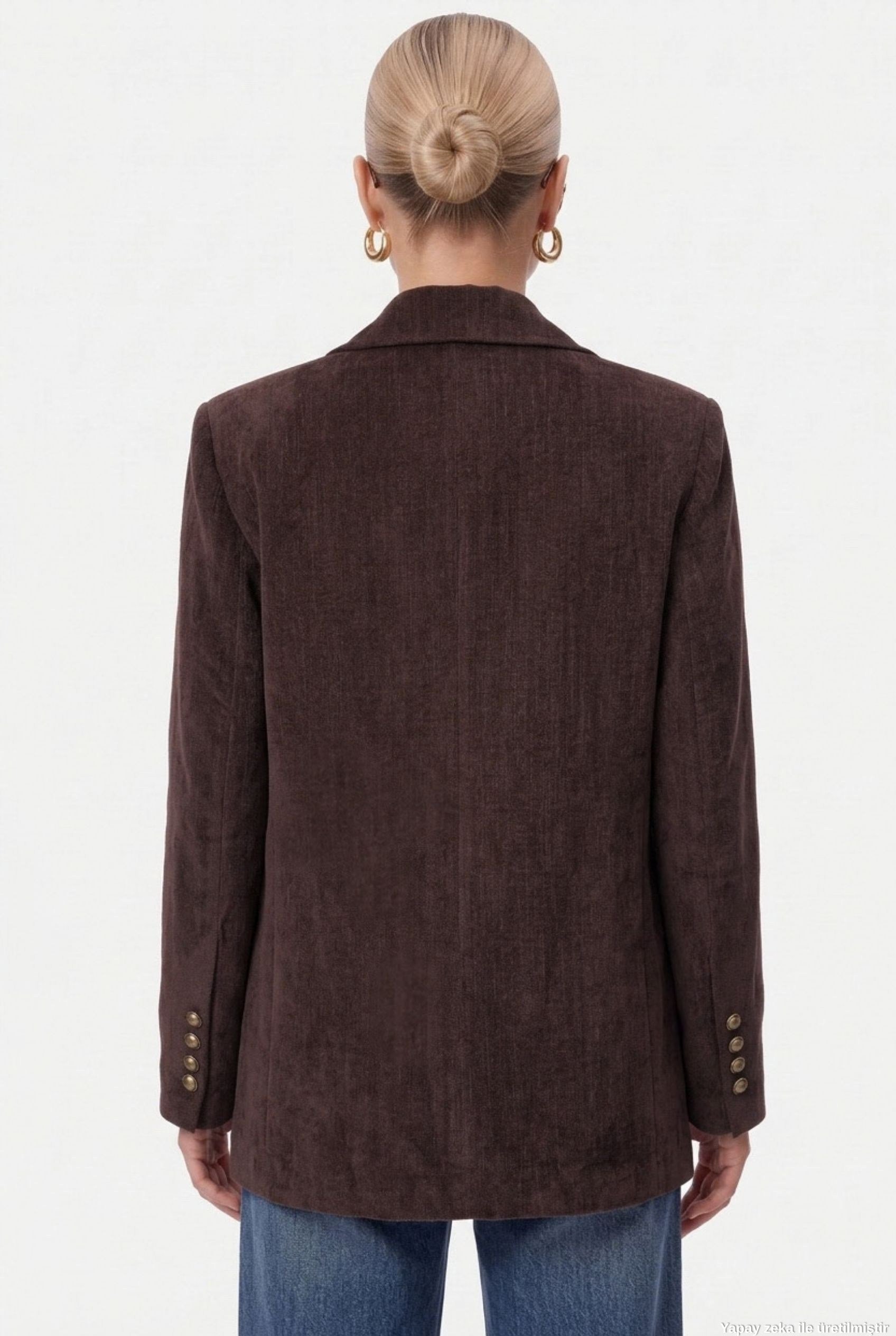 Kadın Jonas Astarlı Cepli Kahverengi Lux Oversize Blazer Ceket
