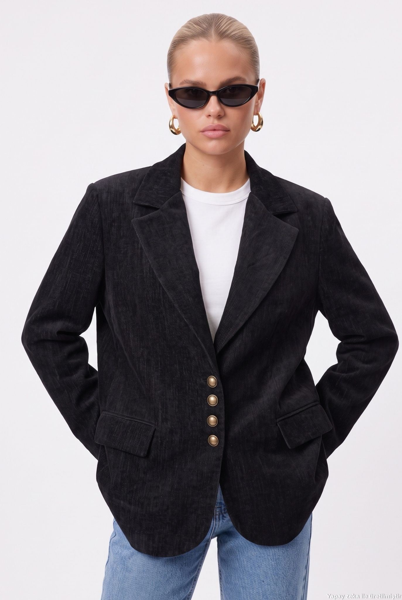 Kadın Jonas Astarlı Cepli Siyah Lux Oversize Blazer Ceket