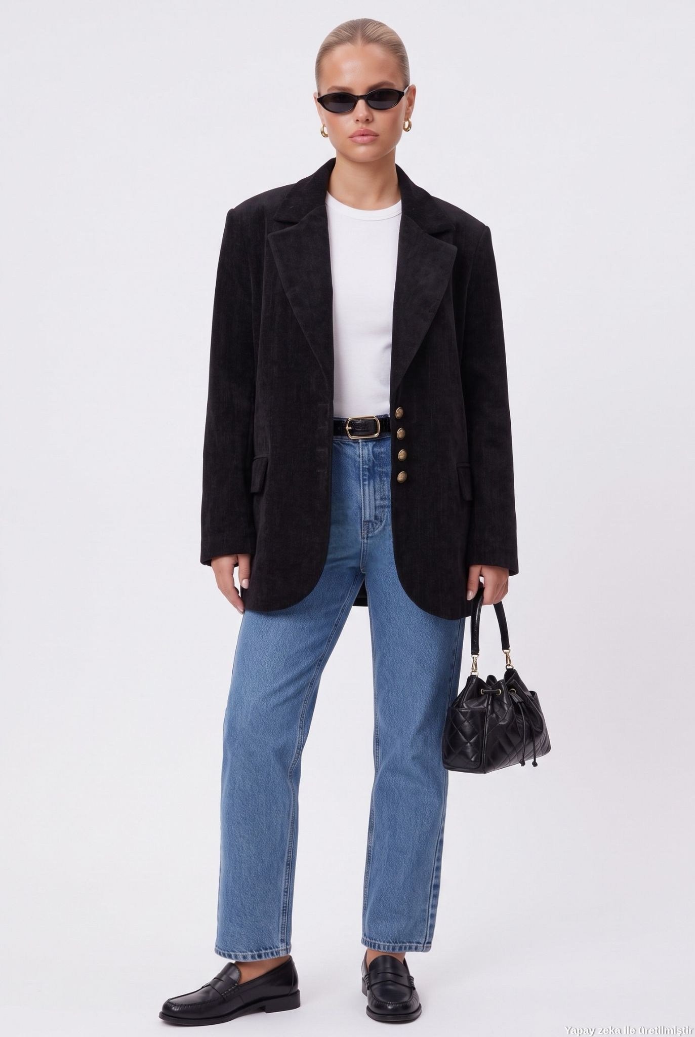 Kadın Jonas Astarlı Cepli Siyah Lux Oversize Blazer Ceket