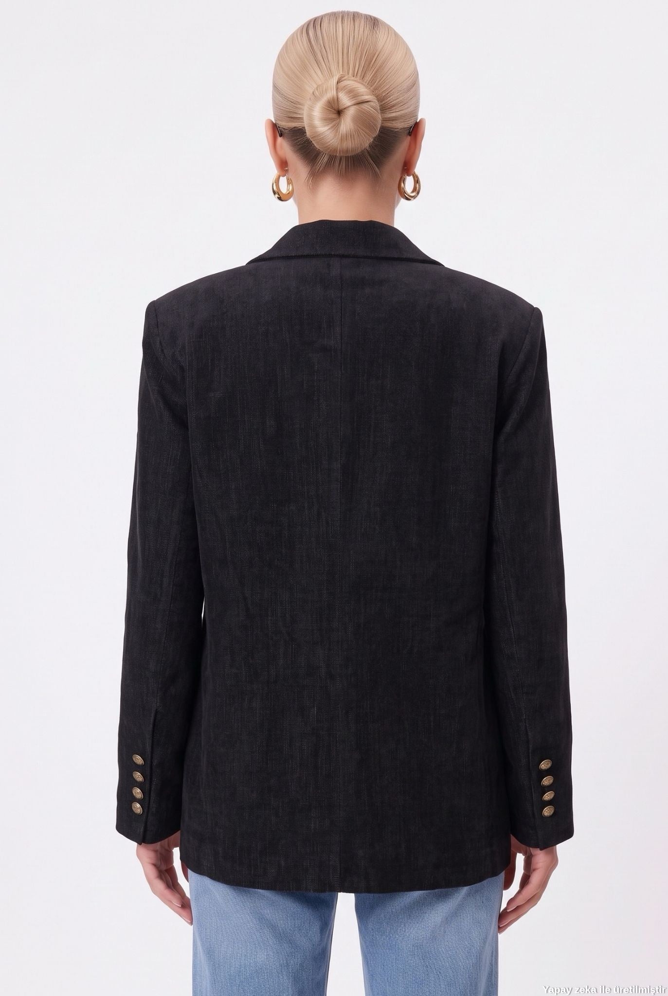 Kadın Jonas Astarlı Cepli Siyah Lux Oversize Blazer Ceket