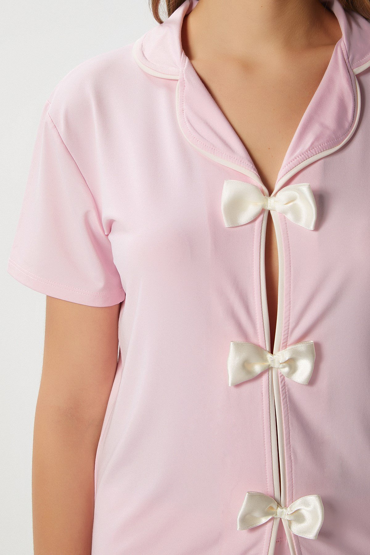 Kadın Julia Pembe Fiyonklu Alt Üst Pijama Takımı