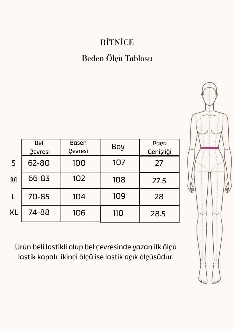 Kadın Keten ComfyNew Soft Bej Düz Kesim Bel Lastikli Pantolon