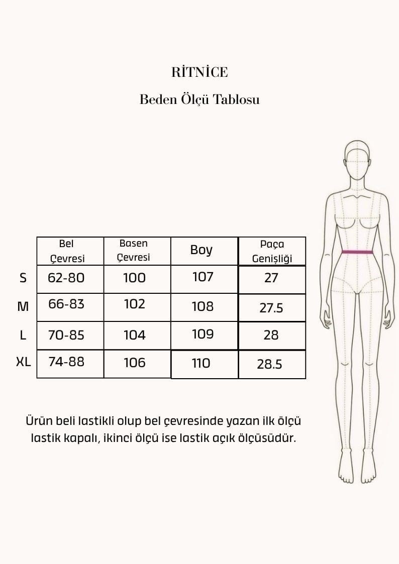Kadın Keten ComfyNew Soft Bej Düz Kesim Bel Lastikli Pantolon