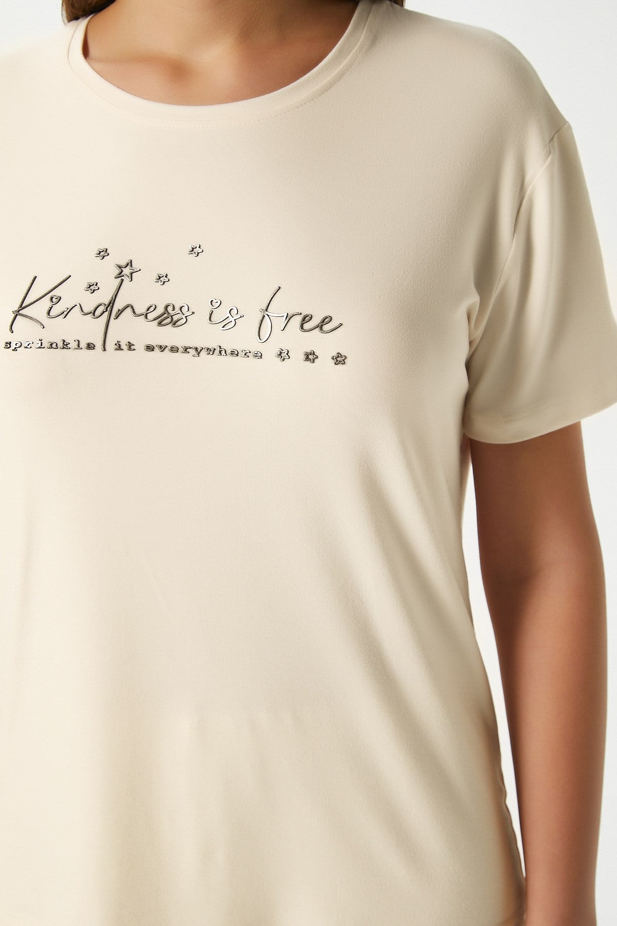 Kadın Kindness Yumuşak Doku Tereyağ Sarısı Yıldız Desen Bisiklet Yaka Kısa Kollu Alt Üst Pijama Takımı