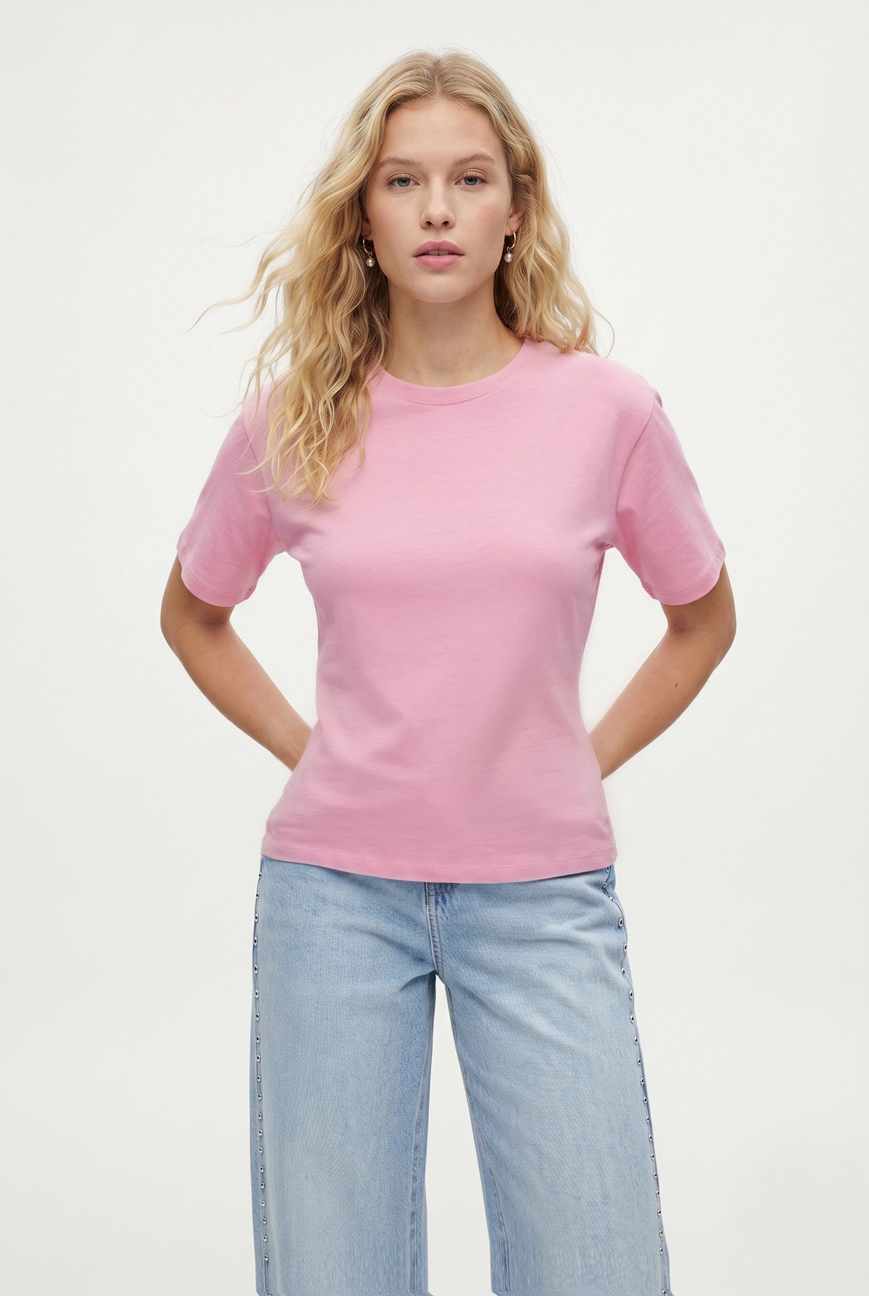 Kadın Luma Belden Oturan Bağcıklı Ayarlanabilir Pamuk Pembe T-shirt / Bluz