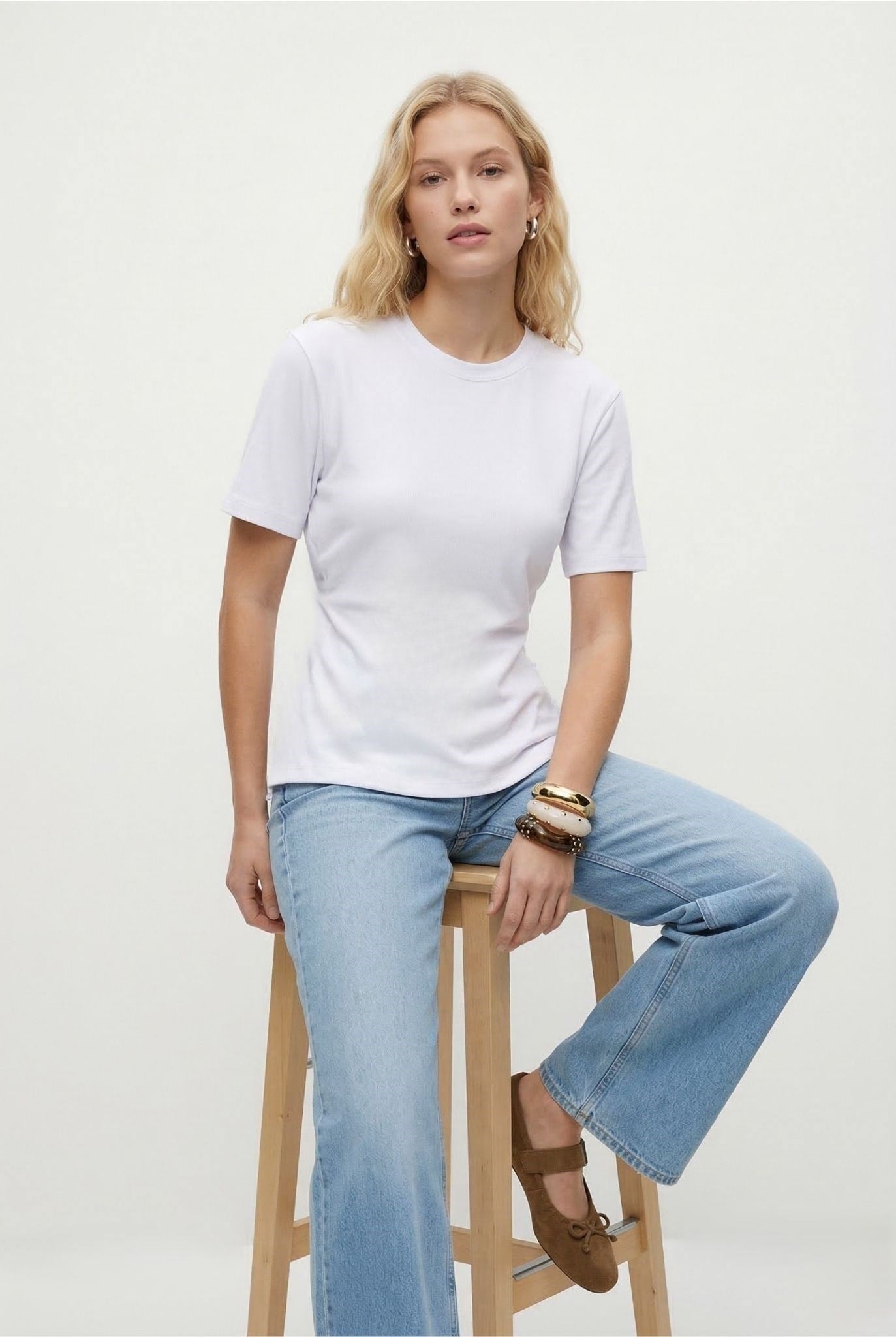 Kadın Luma Belden Oturan Bağcıklı Ayarlanabilir Pamuk Beyaz T-shirt / Bluz