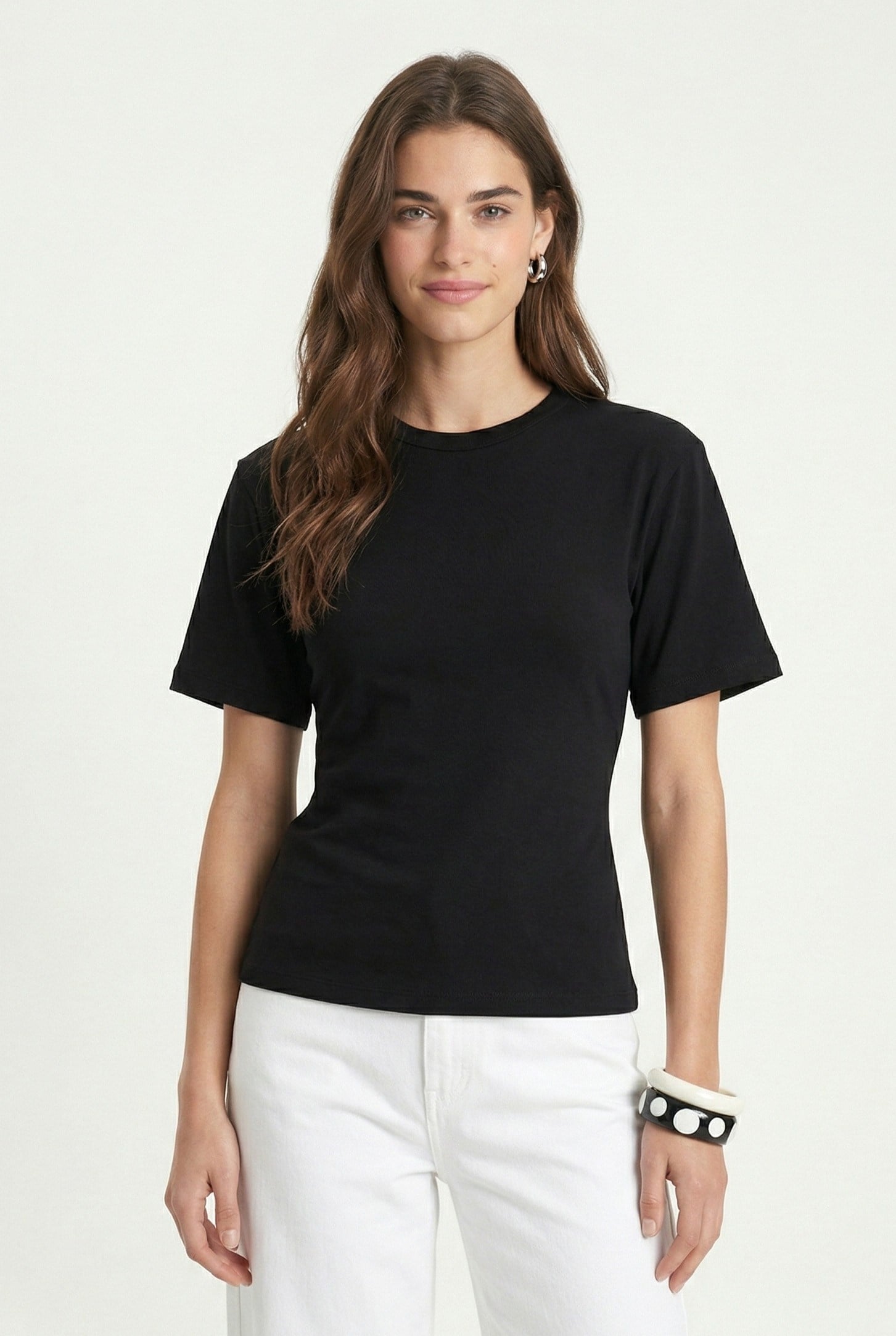 Kadın Luma Belden Oturan Bağcıklı Ayarlanabilir Pamuk Siyah T-shirt / Bluz