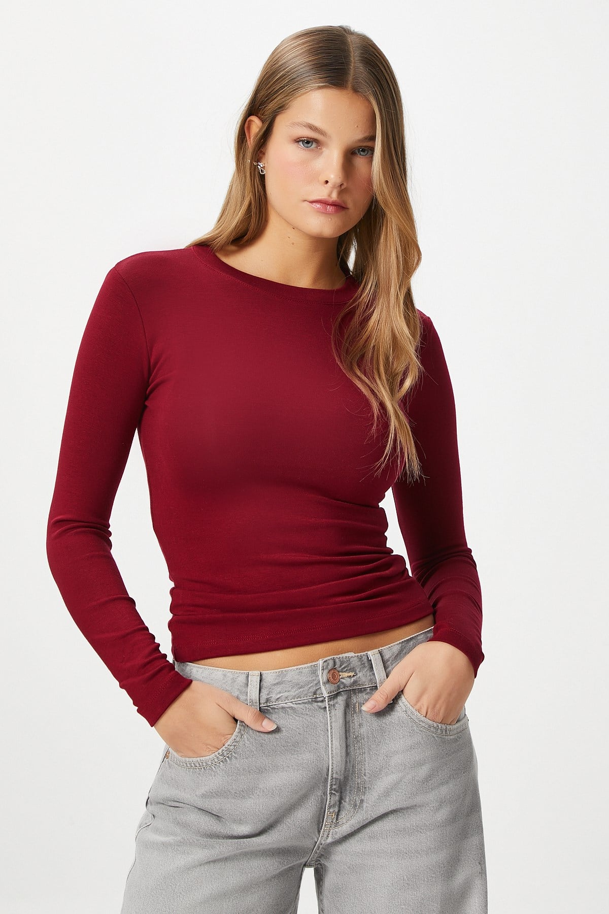 Kadın Main Lux Touch Yumuşak Doku Bordo Bluz