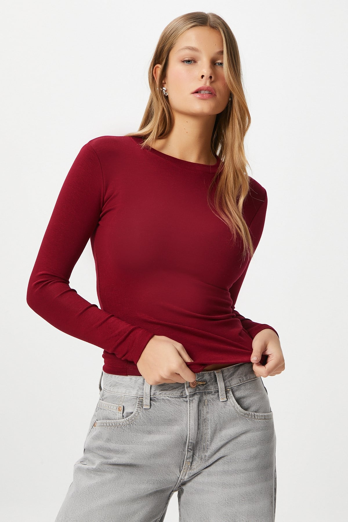 Kadın Main Lux Touch Yumuşak Doku Bordo Bluz