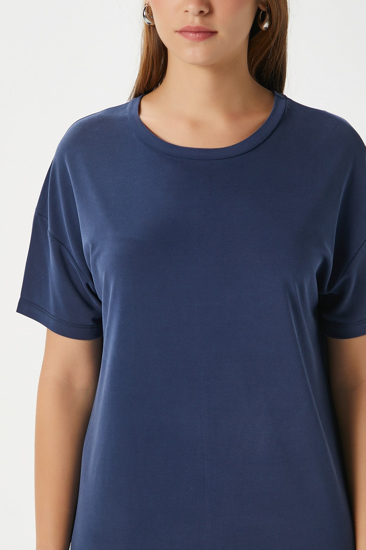 Kadın Modal Daily Comfort Lacivert Yırtmaçlı Elbise 16556