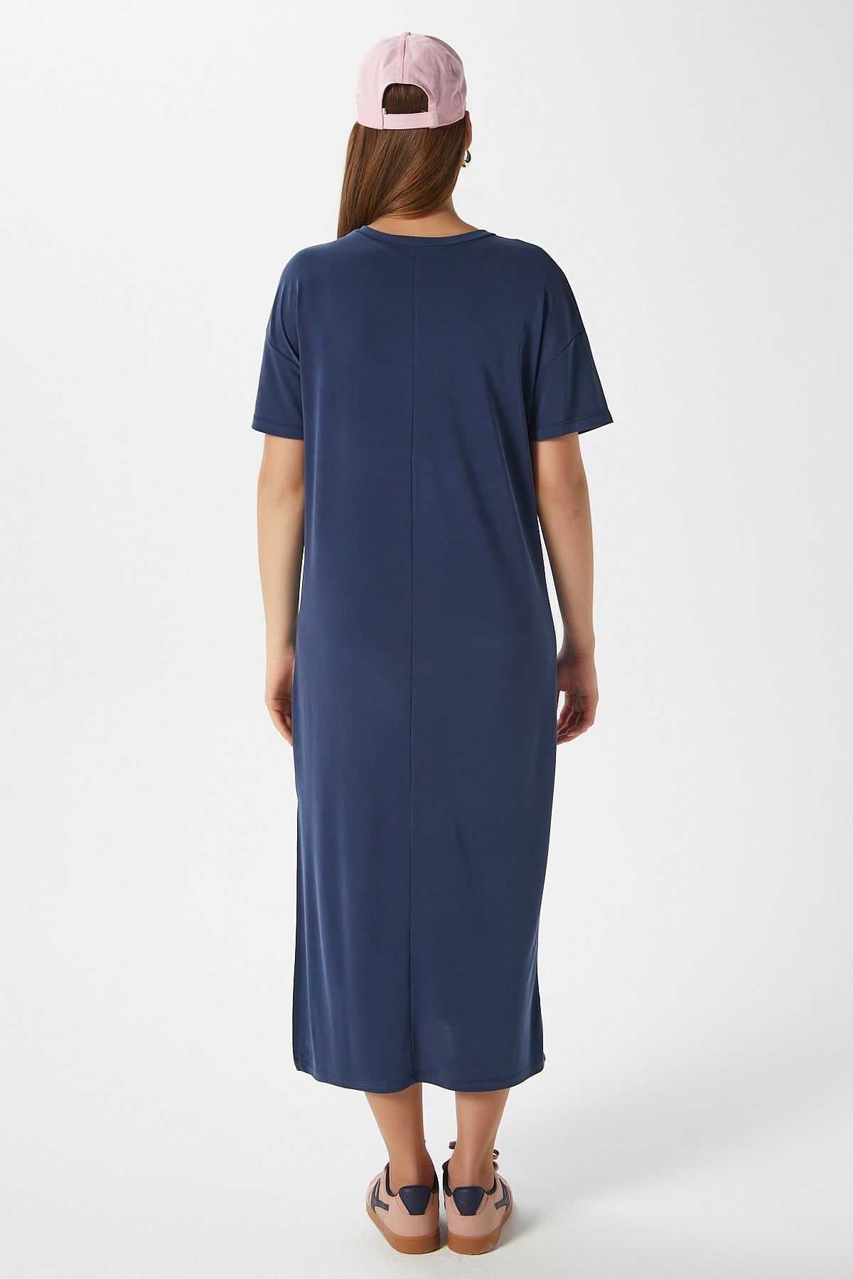 Kadın Modal Daily Comfort Lacivert Yırtmaçlı Elbise 16556