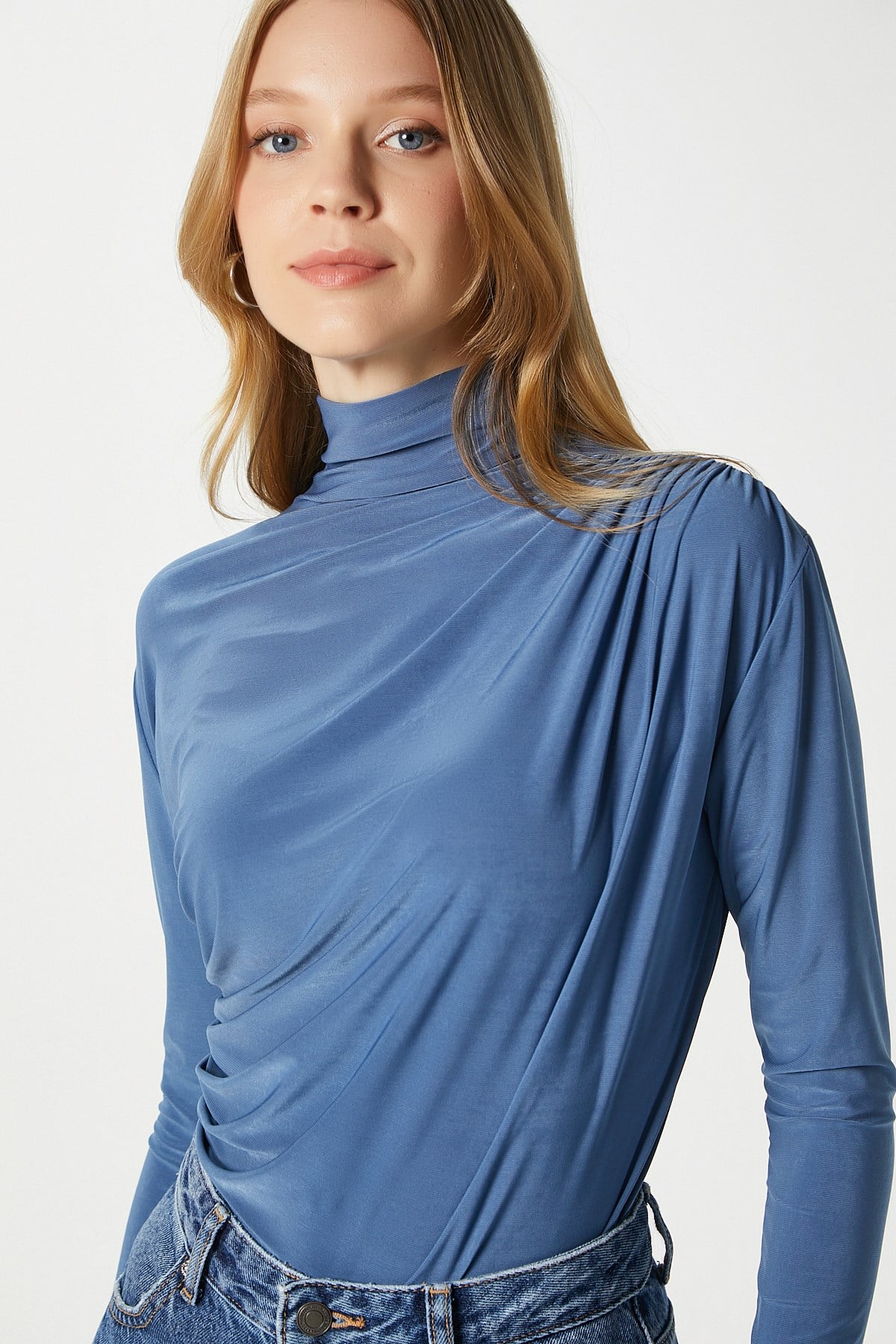 Kadın Moon Büzgülü İndigo Sandy Bluz