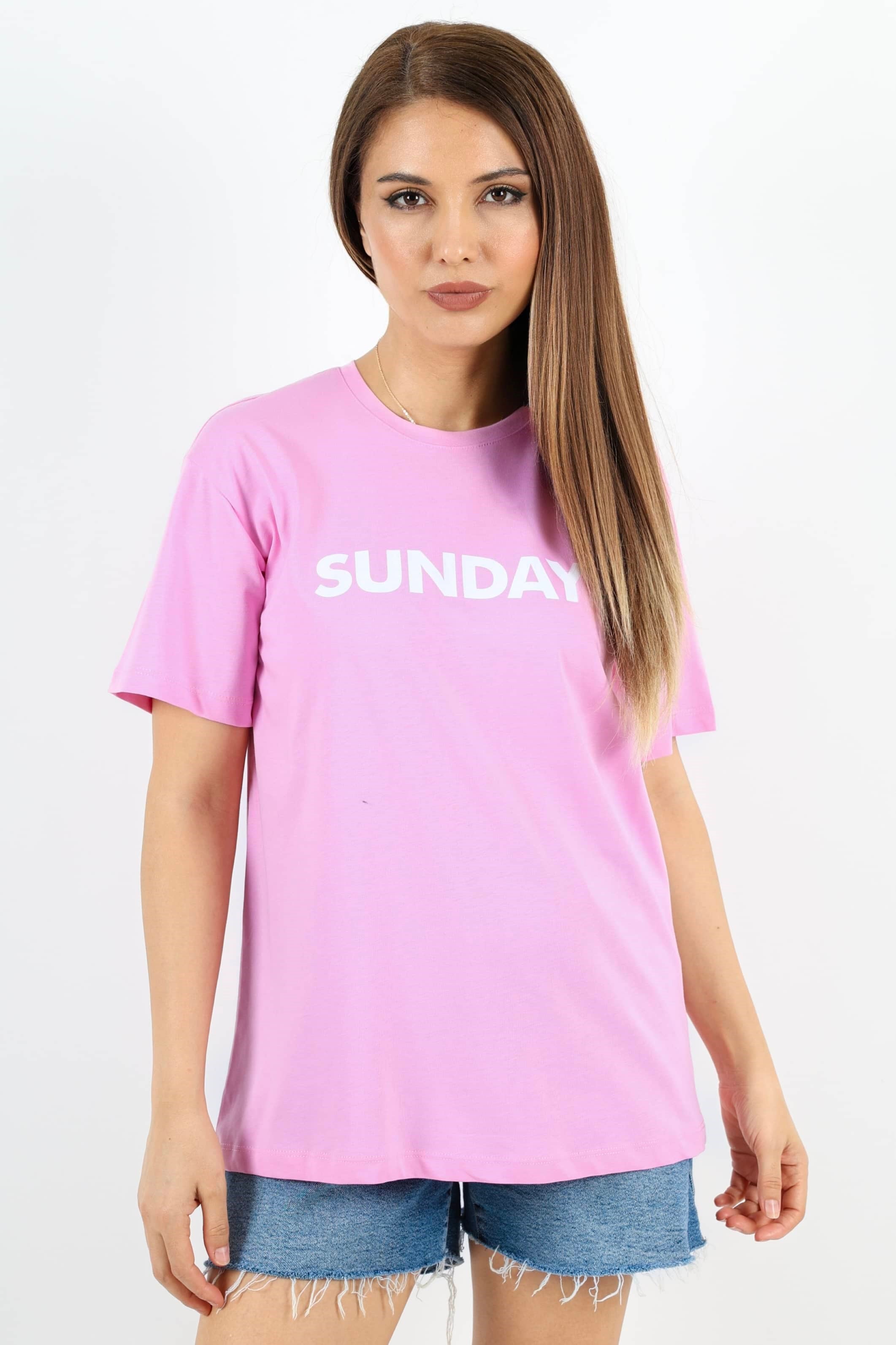Kadın Motto Yazılı Oversize %100 Pamuk Uzun Pembe T-Shirt