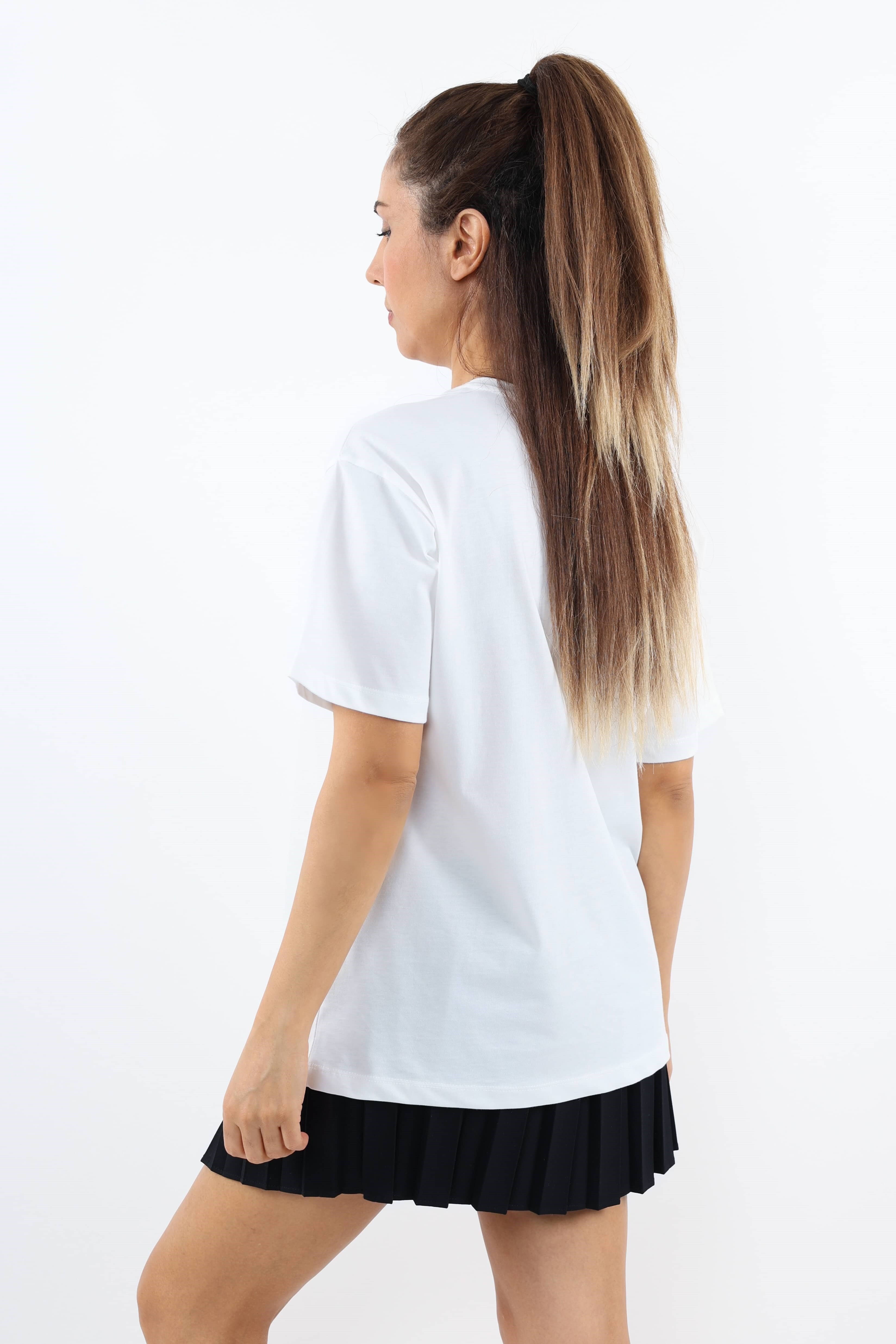 Kadın Motto Yazılı Oversize %100 Pamuk Uzun T-Shirt