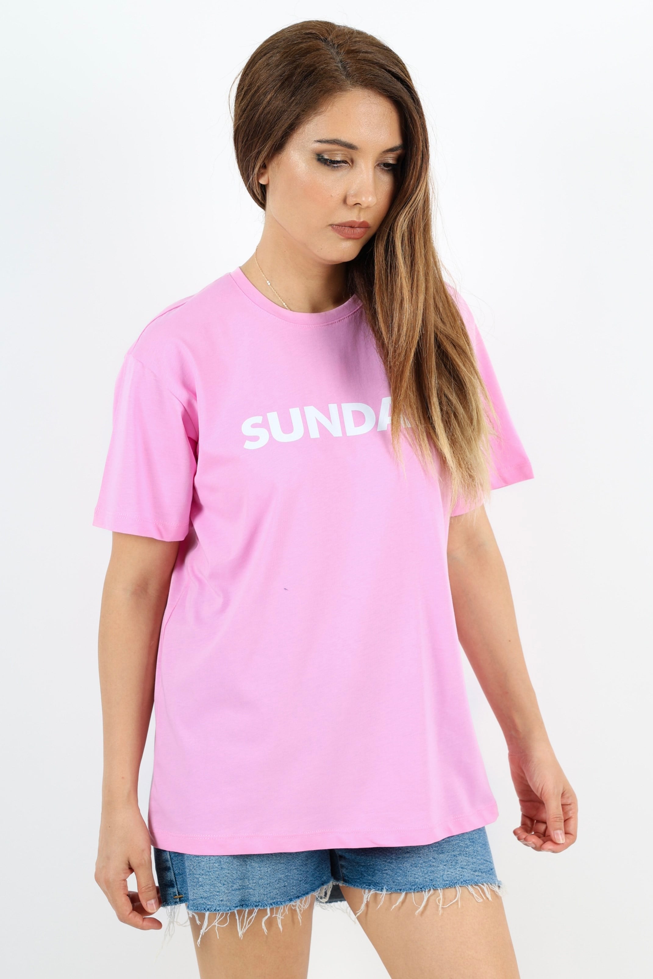 Kadın Motto Yazılı Oversize %100 Pamuk Uzun Pembe T-Shirt