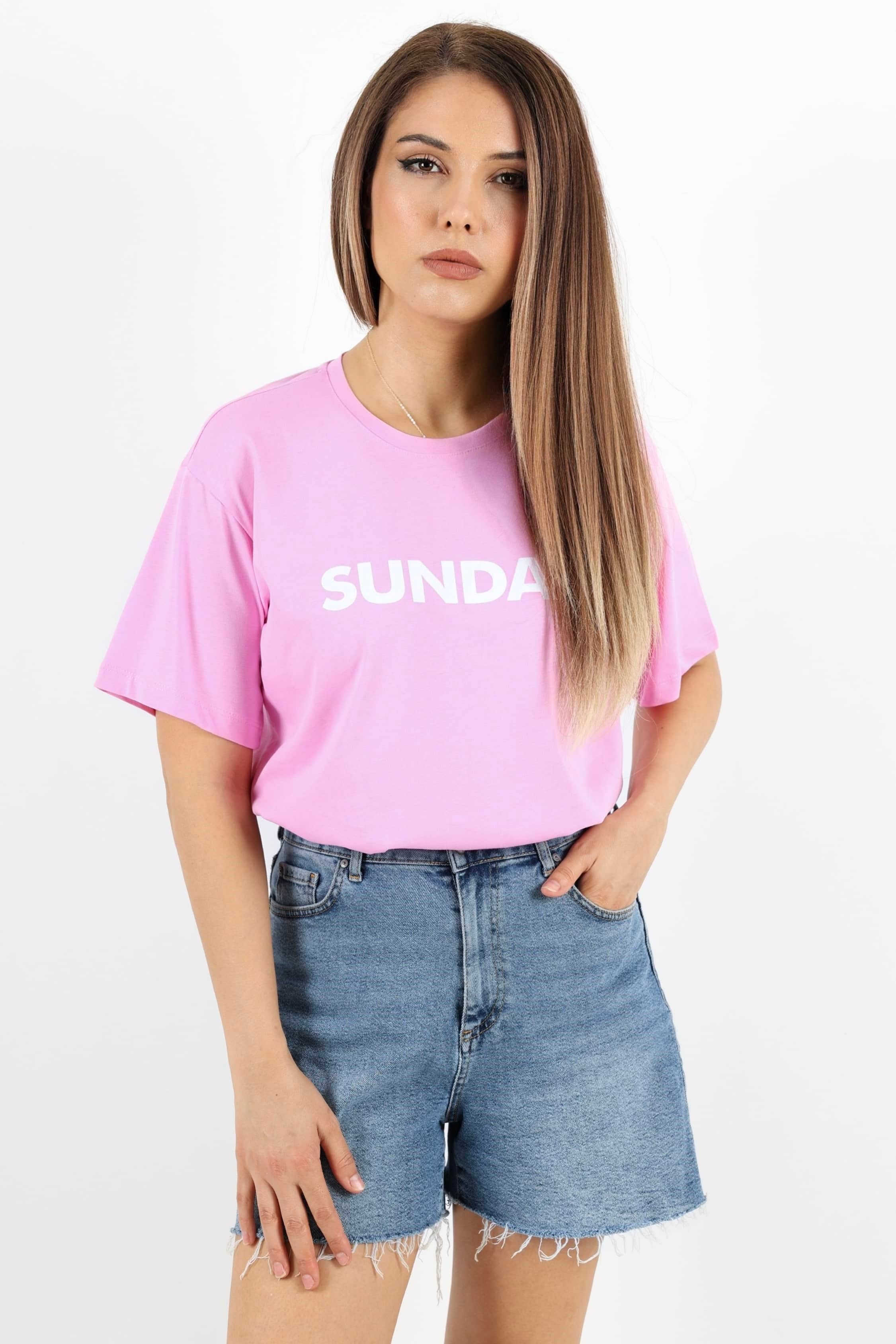 Kadın Motto Yazılı Oversize %100 Pamuk Uzun Pembe T-Shirt