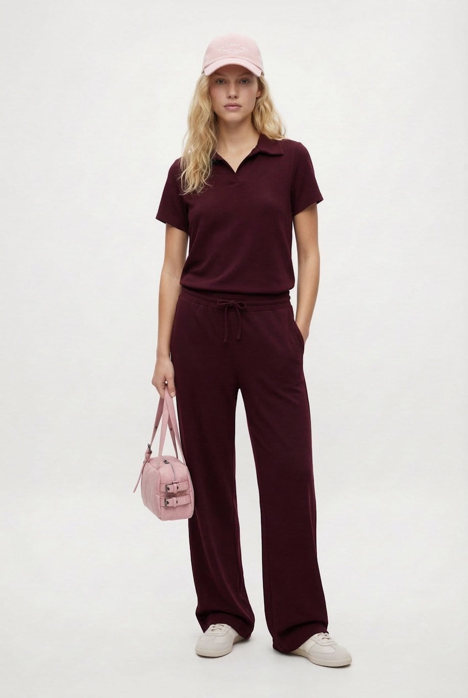 Kadın Nadia Modal Touch Polo Yaka Bel Lastikli Cepli Bordo Alt Üst Takım