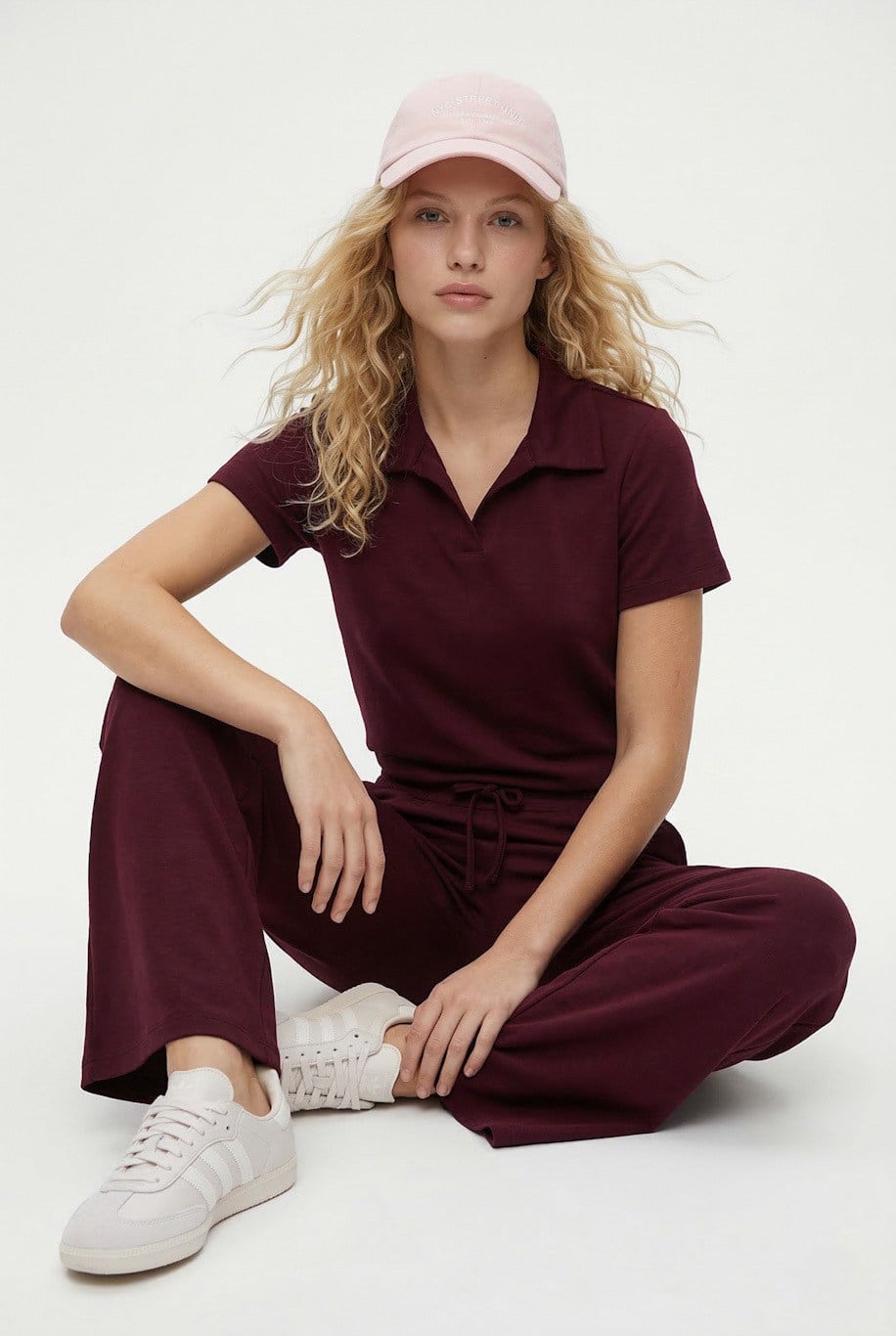 Kadın Nadia Modal Touch Polo Yaka Bel Lastikli Cepli Bordo Alt Üst Takım