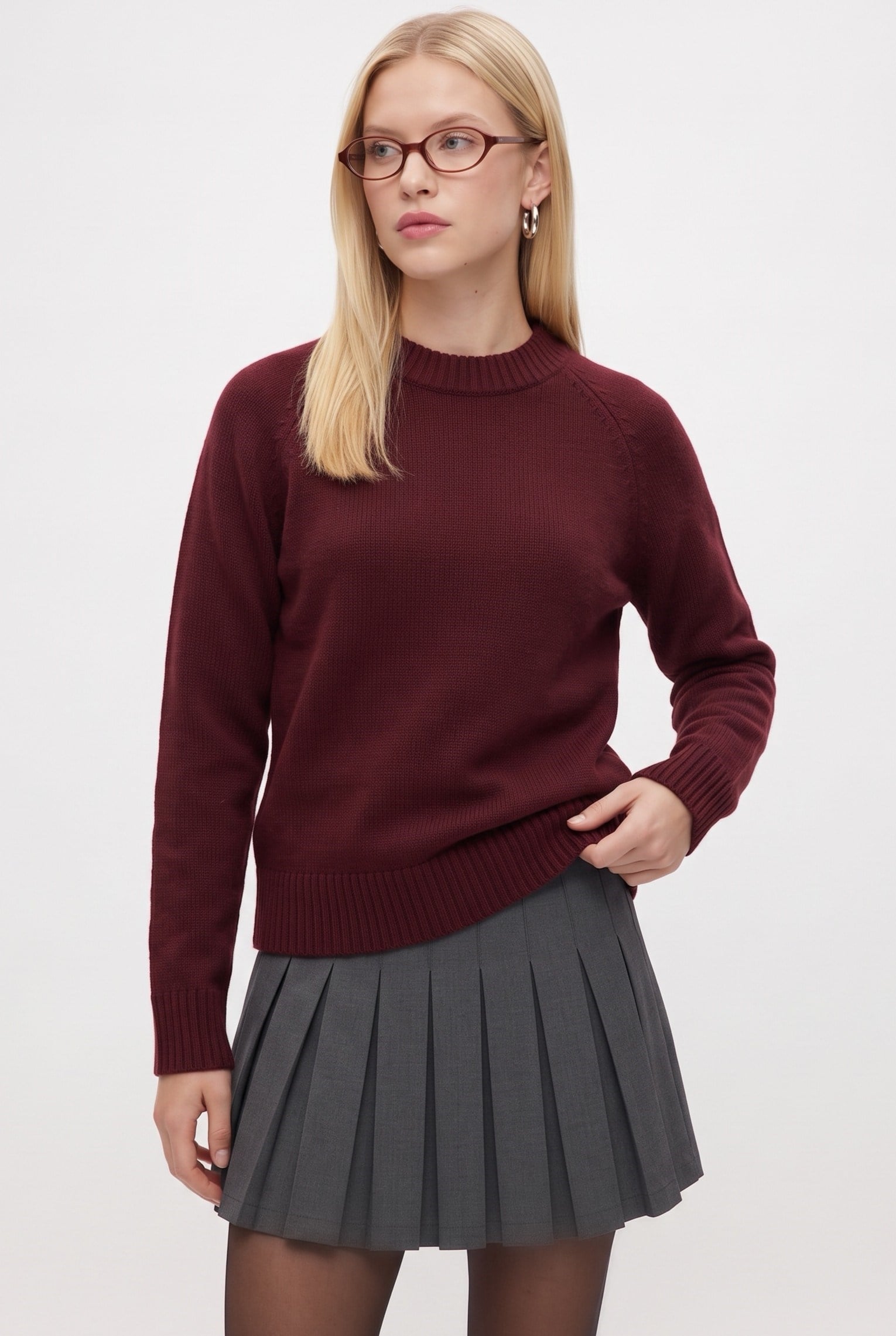 Kadın New Mushy Koyu Bordo Basic Triko Kazak