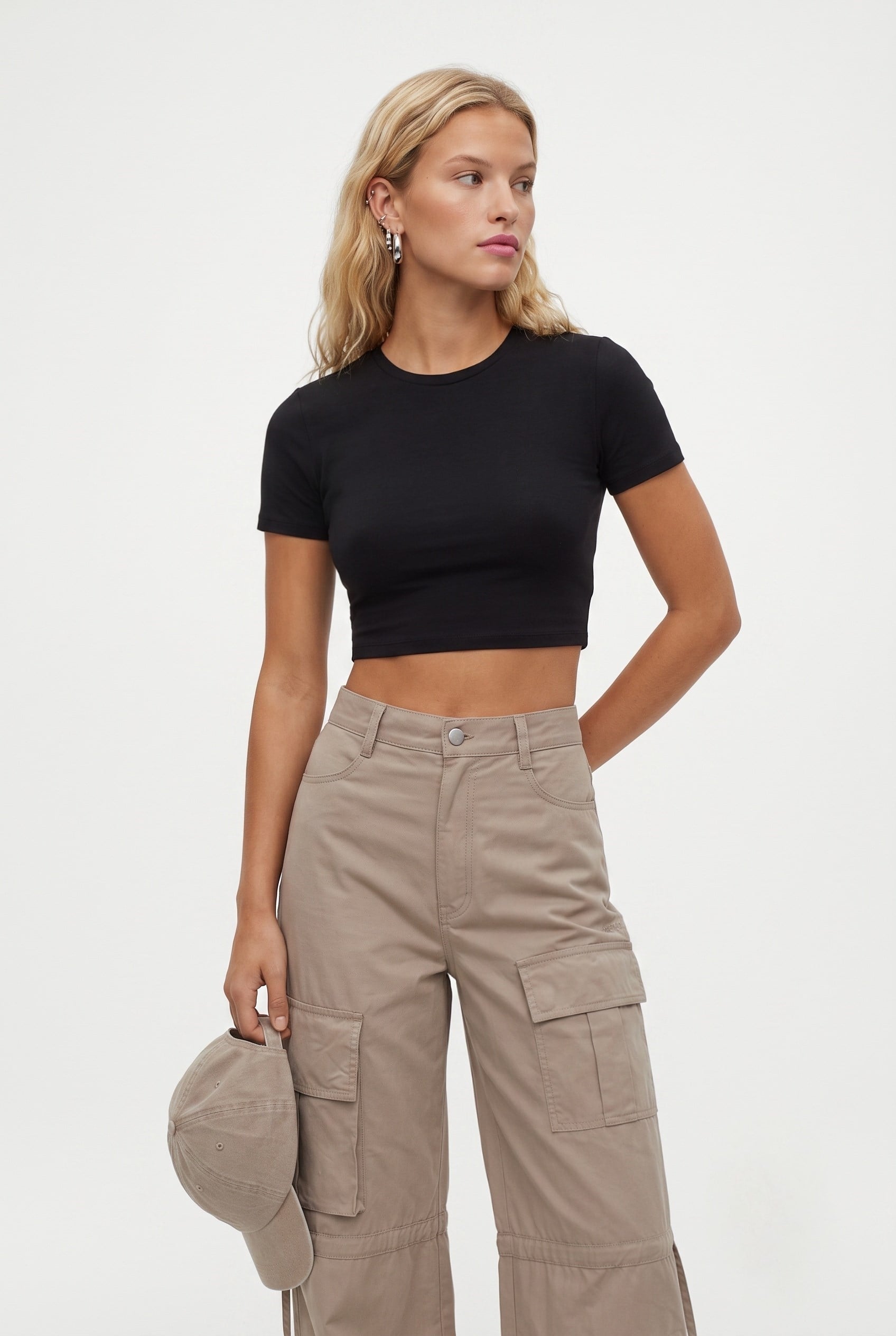 Kadın New Serra %100 Pamuk Siyah Crop Top