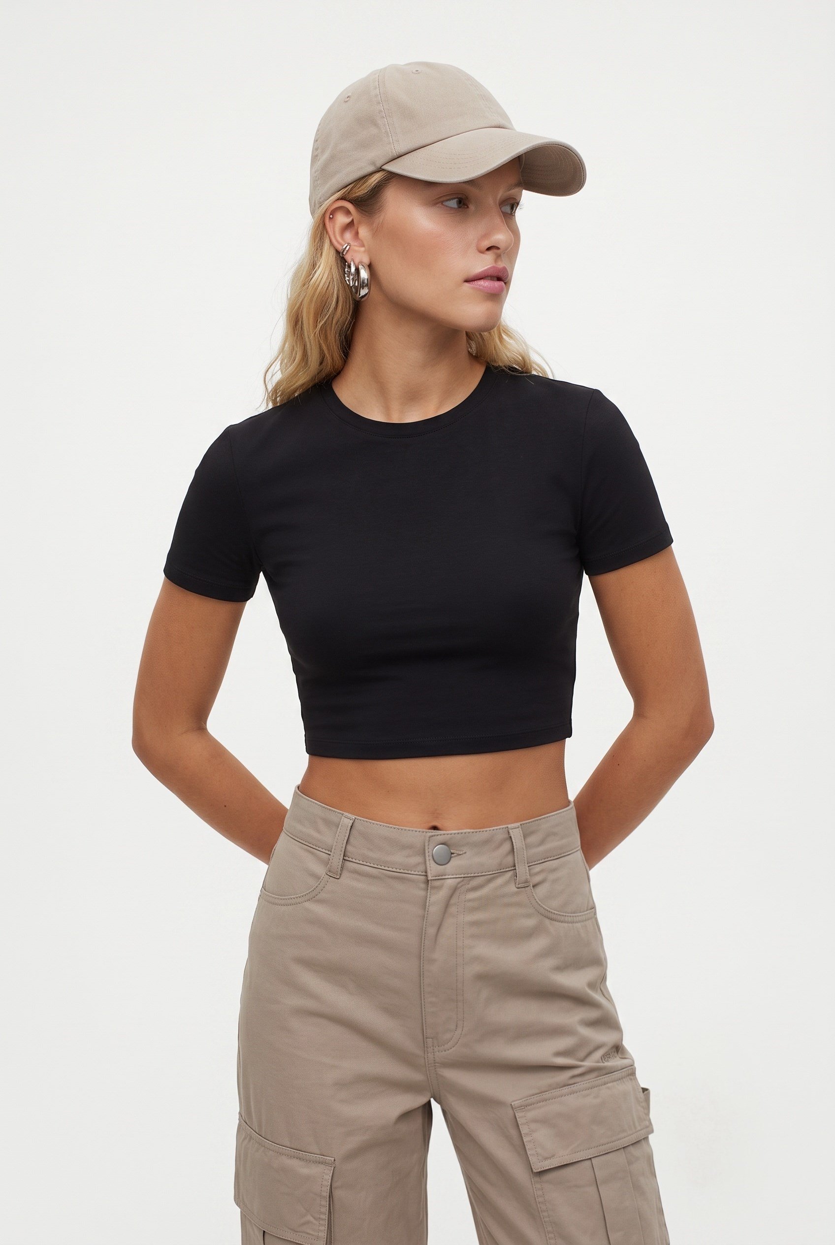 Kadın New Serra %100 Pamuk Siyah Crop Top