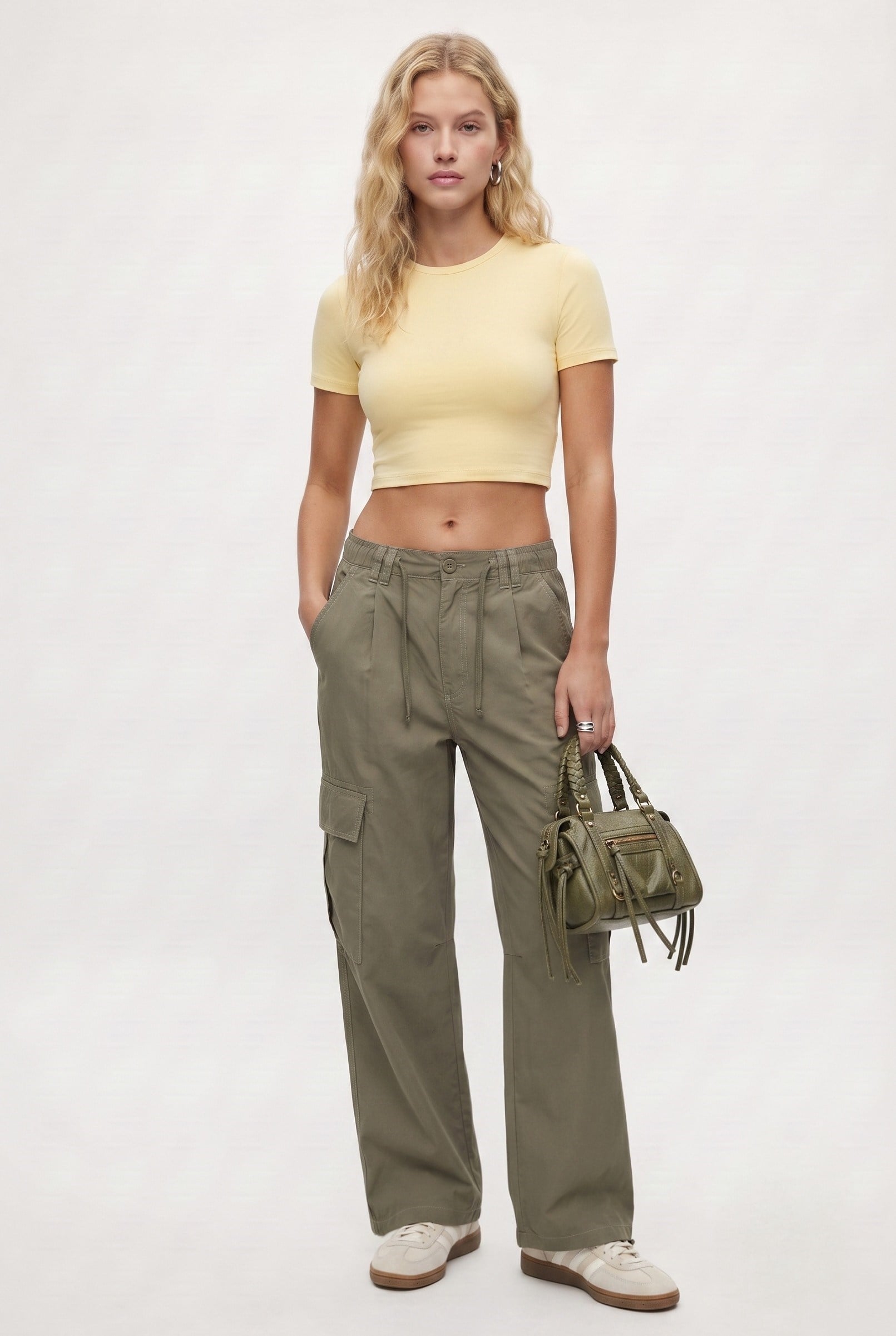 Kadın New Serra %100 Pamuk Tereyağ Sarısı Crop Top