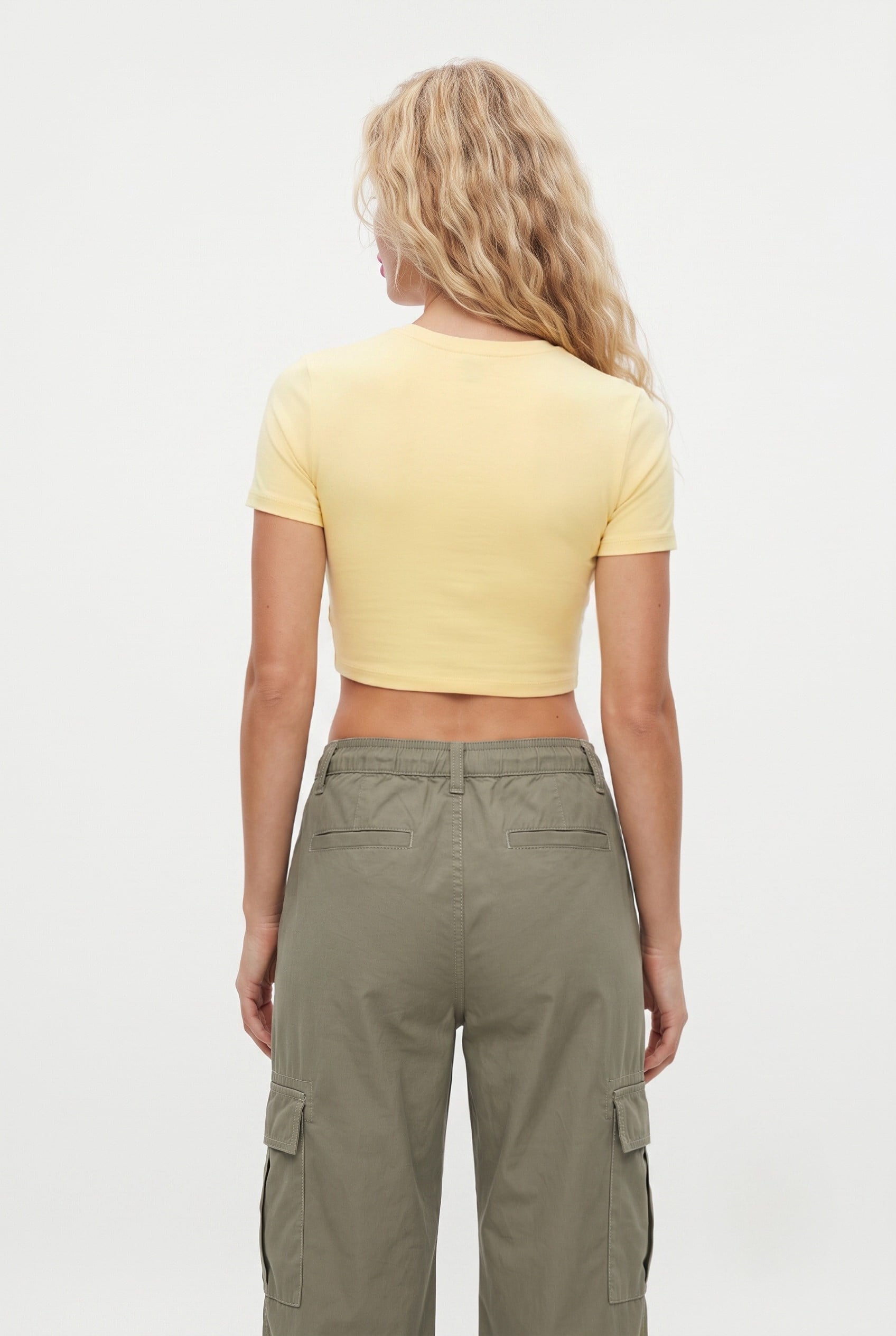Kadın New Serra %100 Pamuk Tereyağ Sarısı Crop Top