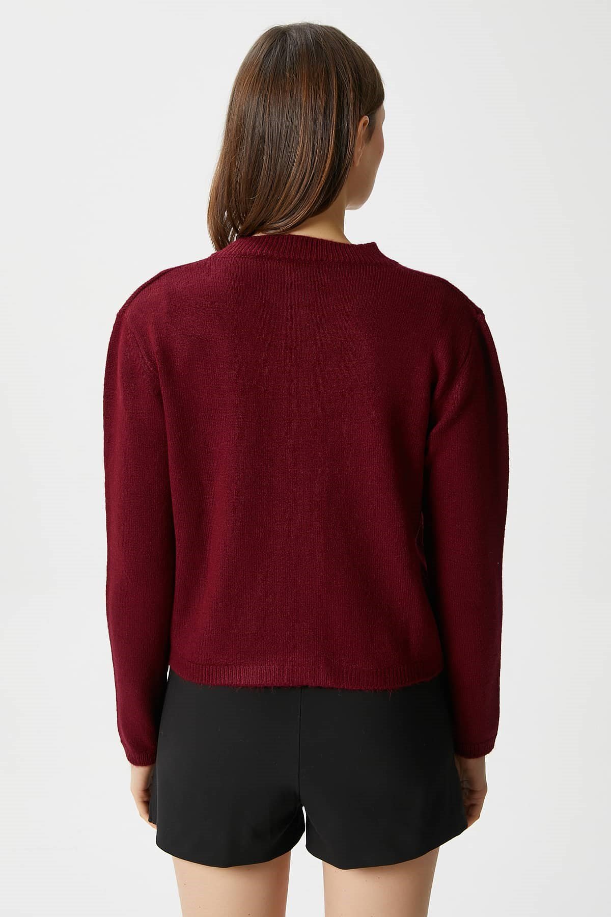 Kadın Nina Bisiklet Yaka Bordo Basic Hırka