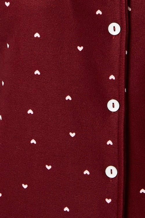 Kadın Nora Premium Bordo Kalp Süet Doku Düğmeli Yılbaşı Pijama Takımı