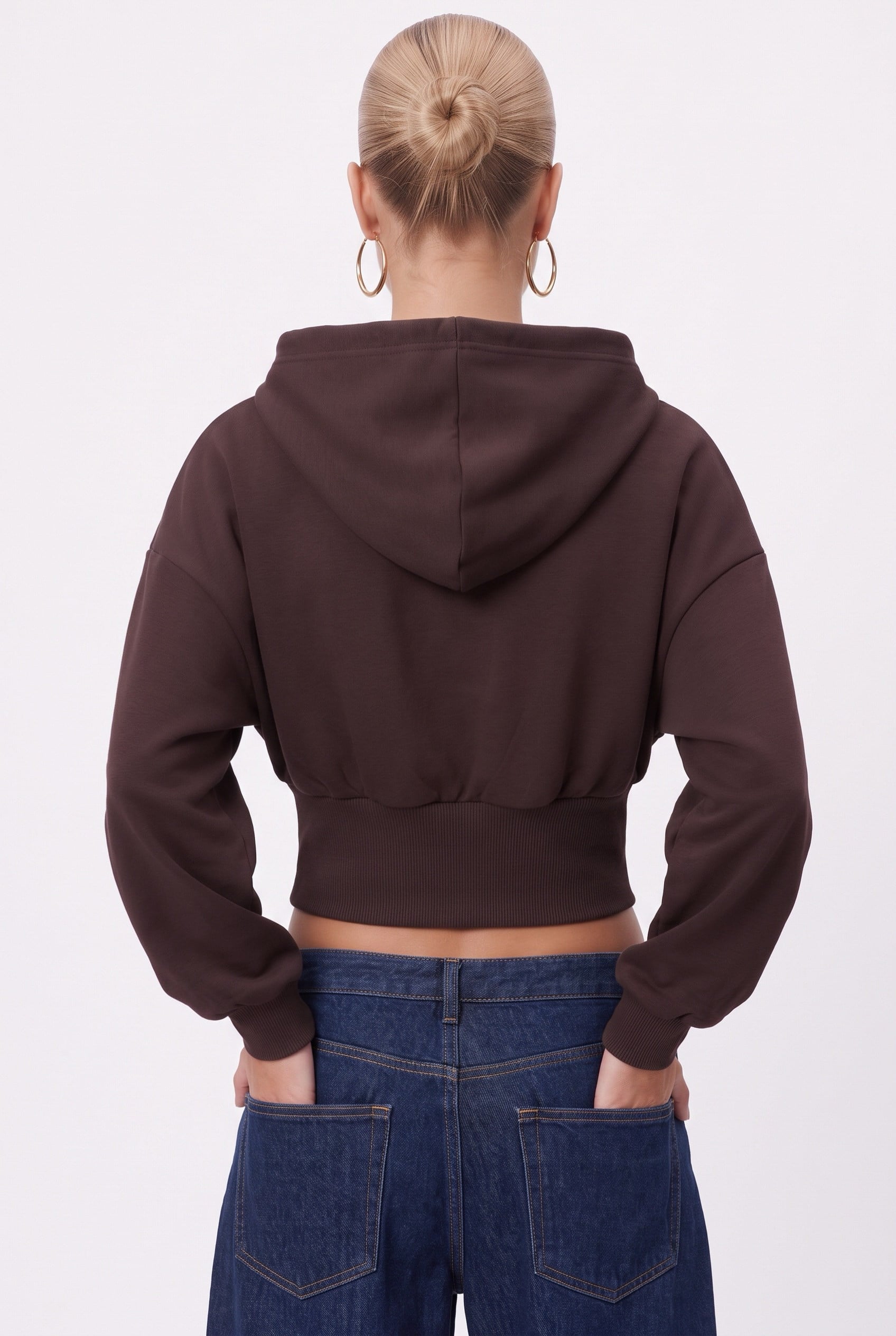 Kadın Novis Beli Lastikli Slim Kalıp Kahverengi Kapüşonlu Sweatshirt